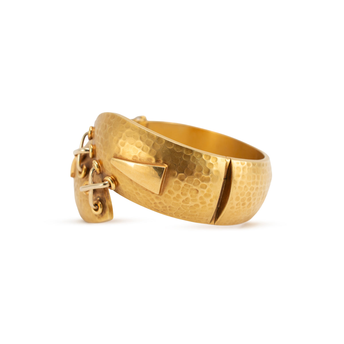 Vintage 18K Yellow Gold Criss-Cross Hammered Wide Bold Statement Bangle Bracelet