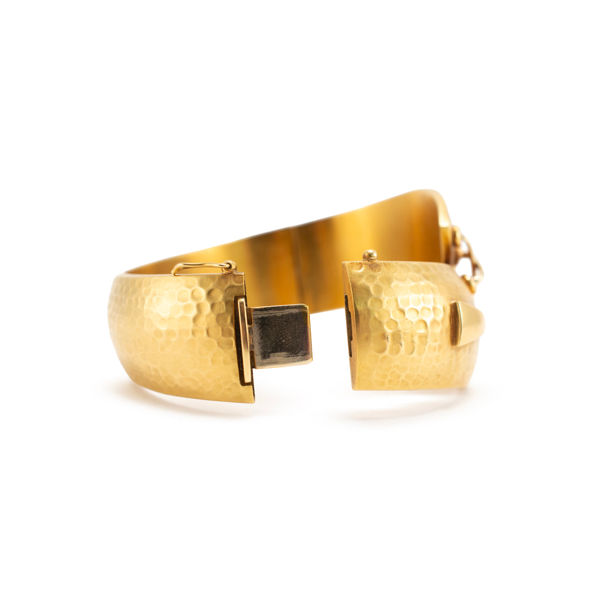 Vintage 18K Yellow Gold Criss-Cross Hammered Wide Bold Statement Bangle Bracelet