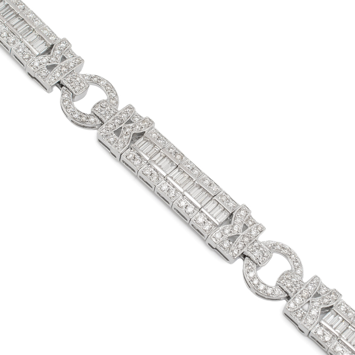Vintage Style 18K White Gold 5.05ctw Diamond Art Deco Cocktail Link Bracelet