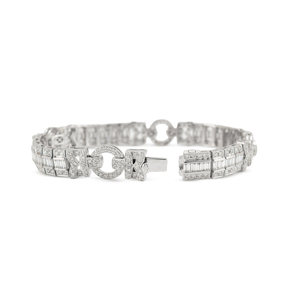 Vintage Style 18K White Gold 5.05ctw Diamond Art Deco Cocktail Link Bracelet