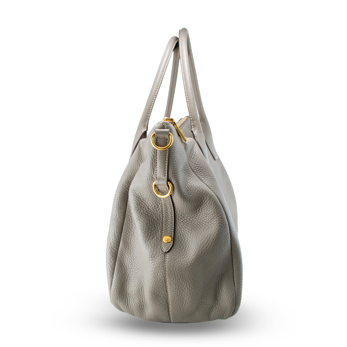 Prada Vitello Daino Sacca Manici Convertible Pebbled Leather Gray Tote Bag