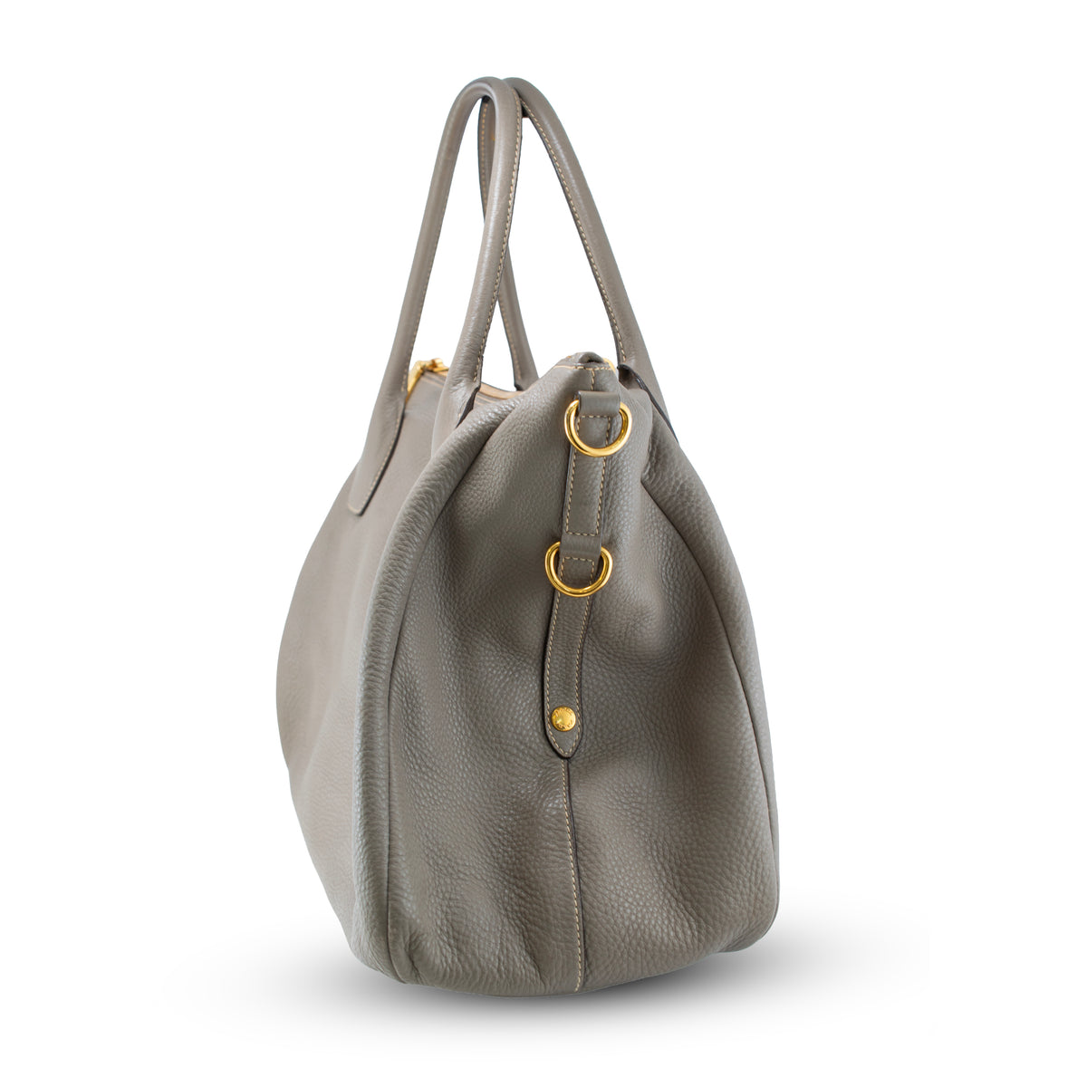 Prada Vitello Daino Sacca Manici Convertible Pebbled Leather Gray Tote Bag