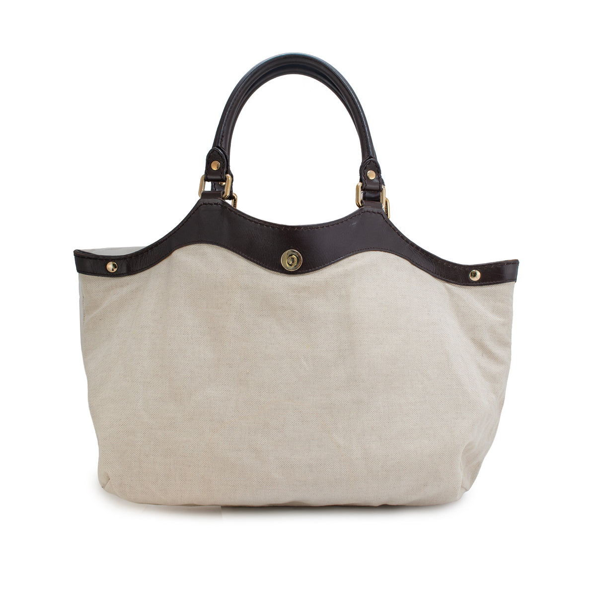 Gucci Sukey Beige Gg Canvas Brown Leather Gold-Tone Tote Bag
