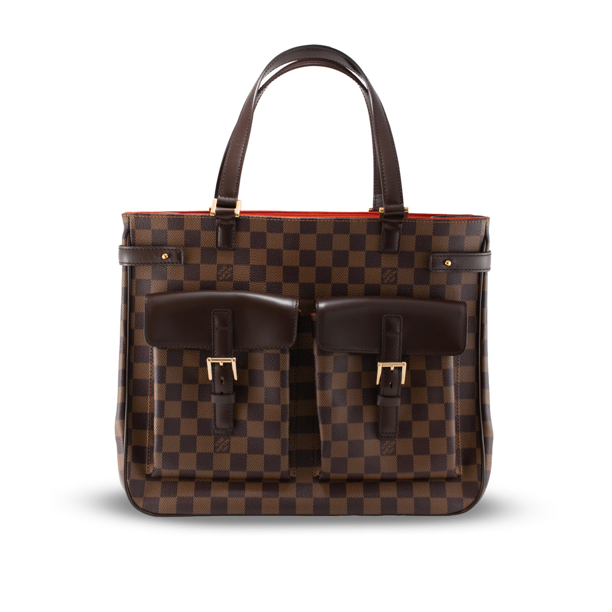 Louis Vuitton Uzès Damier Ebene Canvas Brown Leather Gold-Tone Tote Bag