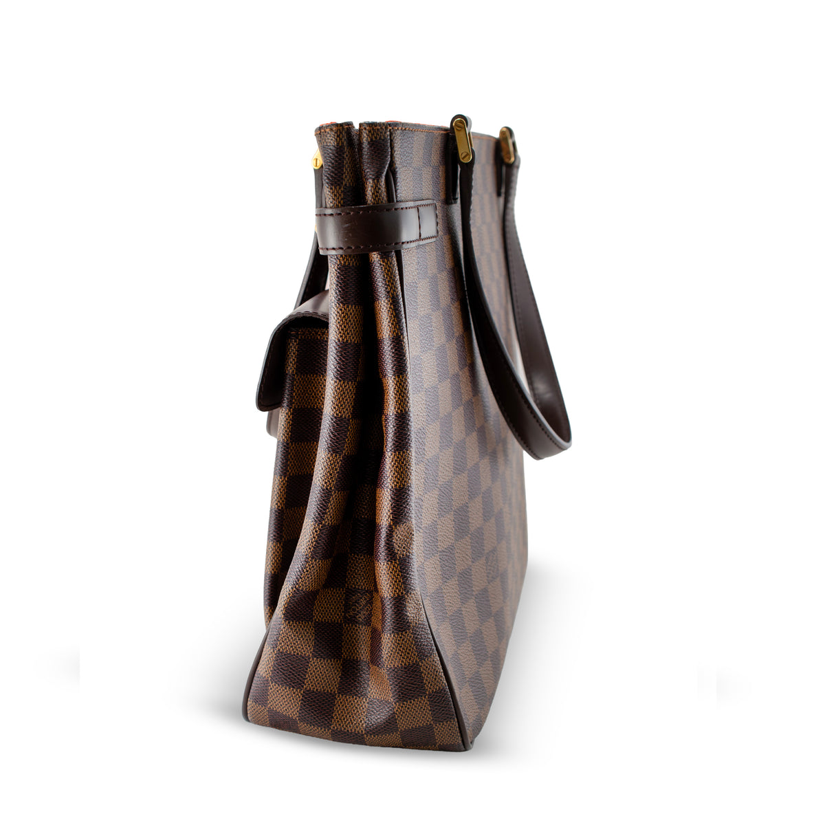 Louis Vuitton Uzès Damier Ebene Canvas Brown Leather Gold-Tone Tote Bag