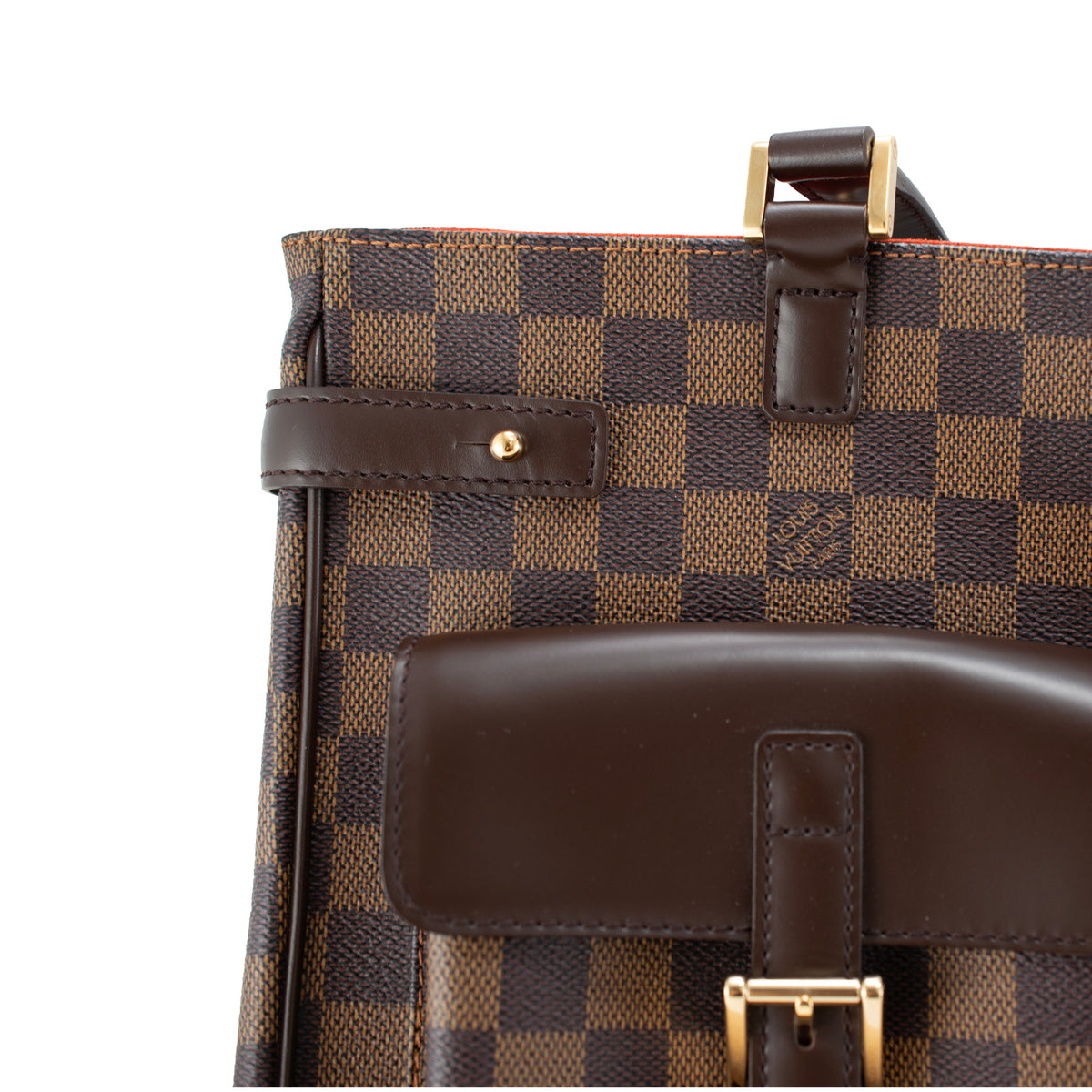 Louis Vuitton Uzès Damier Ebene Canvas Brown Leather Gold-Tone Tote Bag