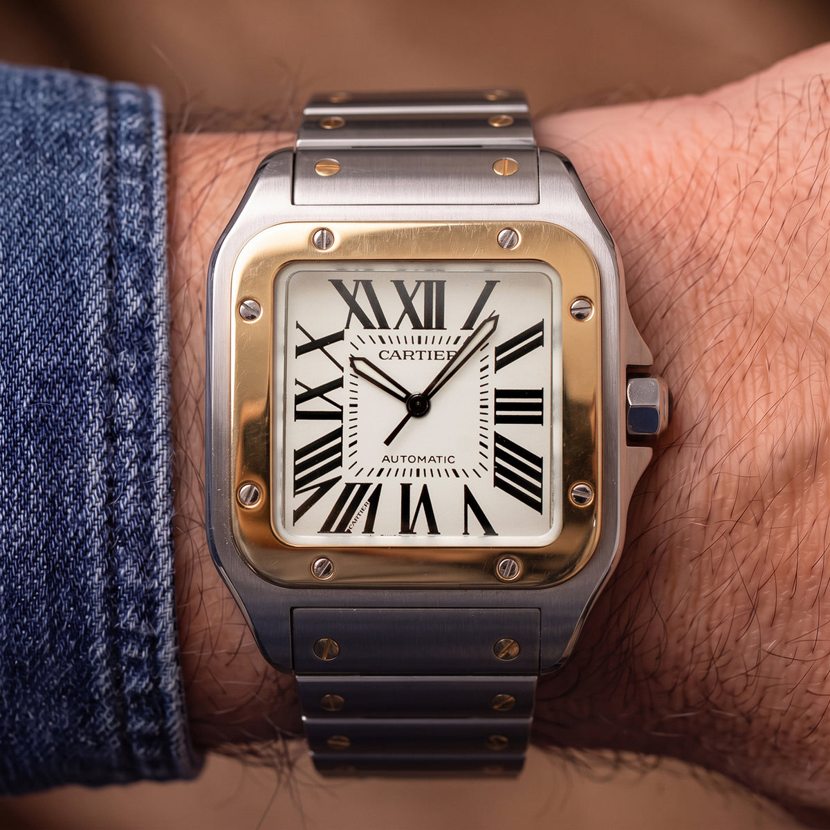 Cartier Santos 100 XL 38MM 2656 / W200728g Roman 18K Yellow Gold & Steel Watch