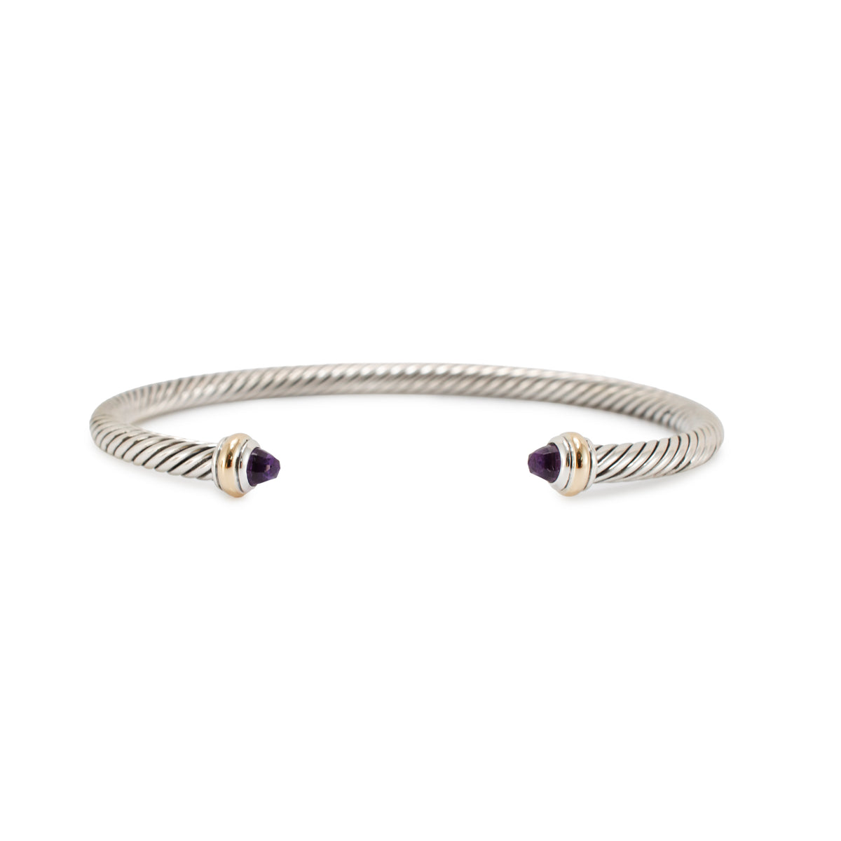 David Yurman Classic Cable Silver & 18K Gold 4MM Amethyst Cuff Bangle Bracelet