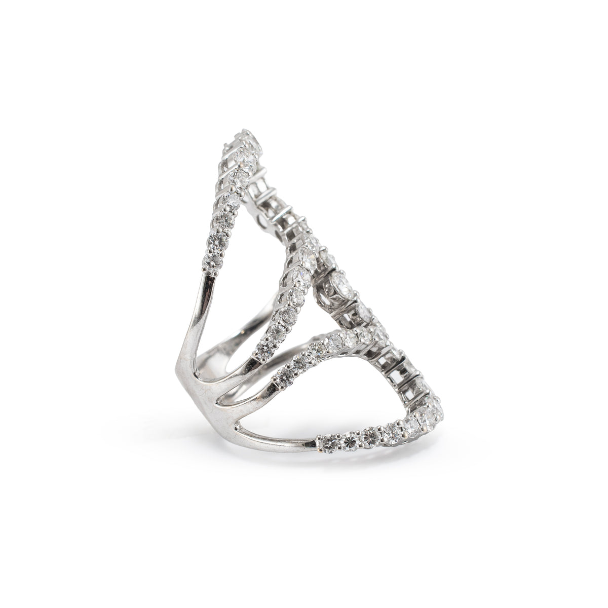 Ladies 18K White Gold Triple Swirl 5.00ctw Diamond Open Crossover Cocktail Ring