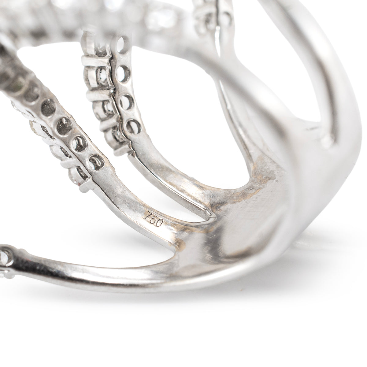 Ladies 18K White Gold Triple Swirl 5.00ctw Diamond Open Crossover Cocktail Ring
