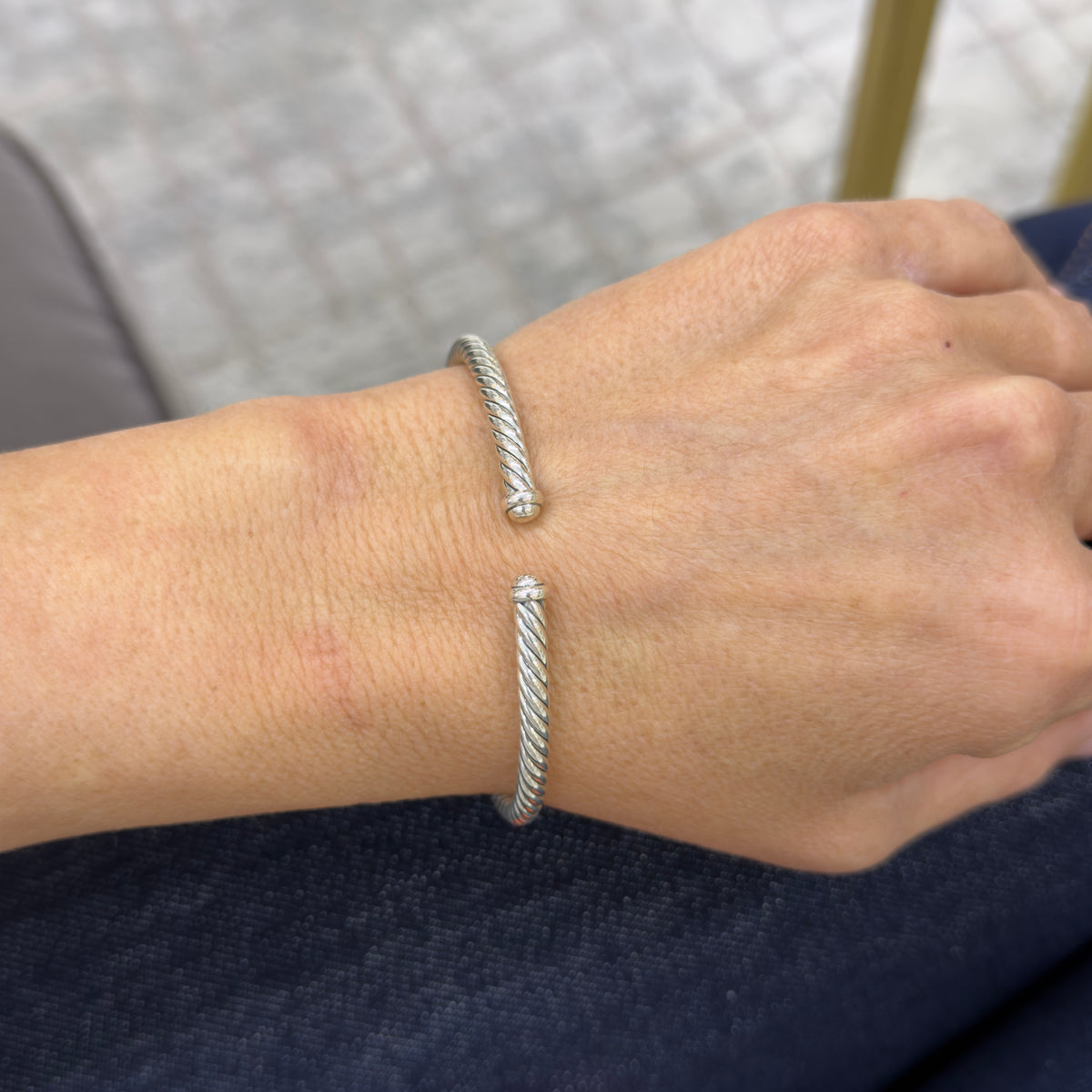 David Yurman Cable Flex 4MM 925 Sterling Silver Cuff Bangle Bracelet