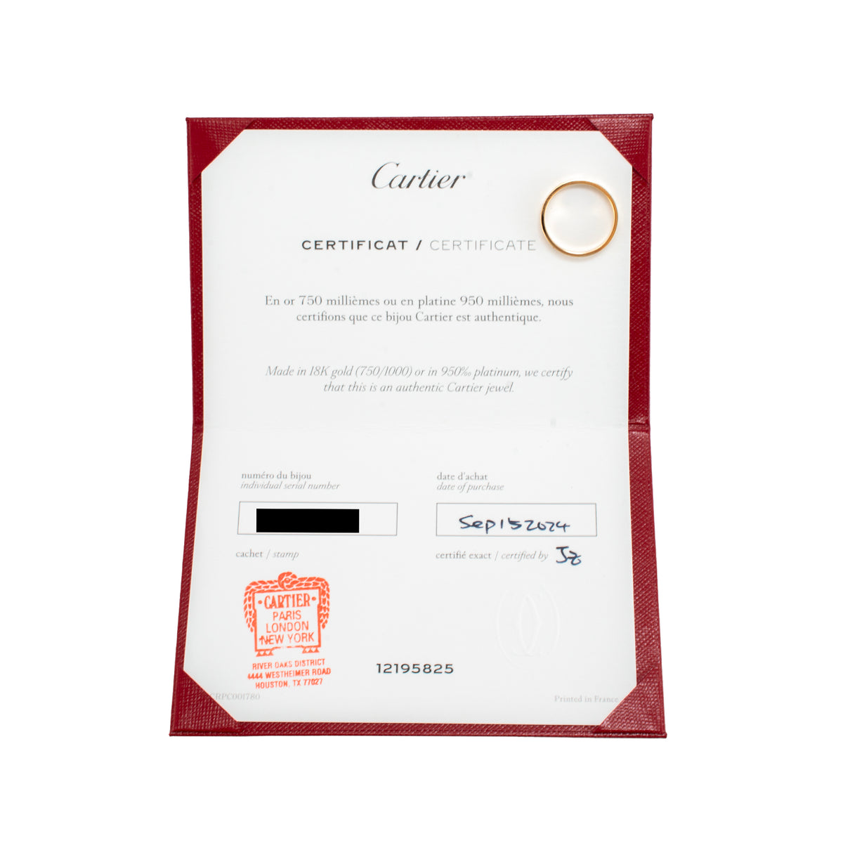 Cartier 18K Yellow Gold Small Model Love Band Ring