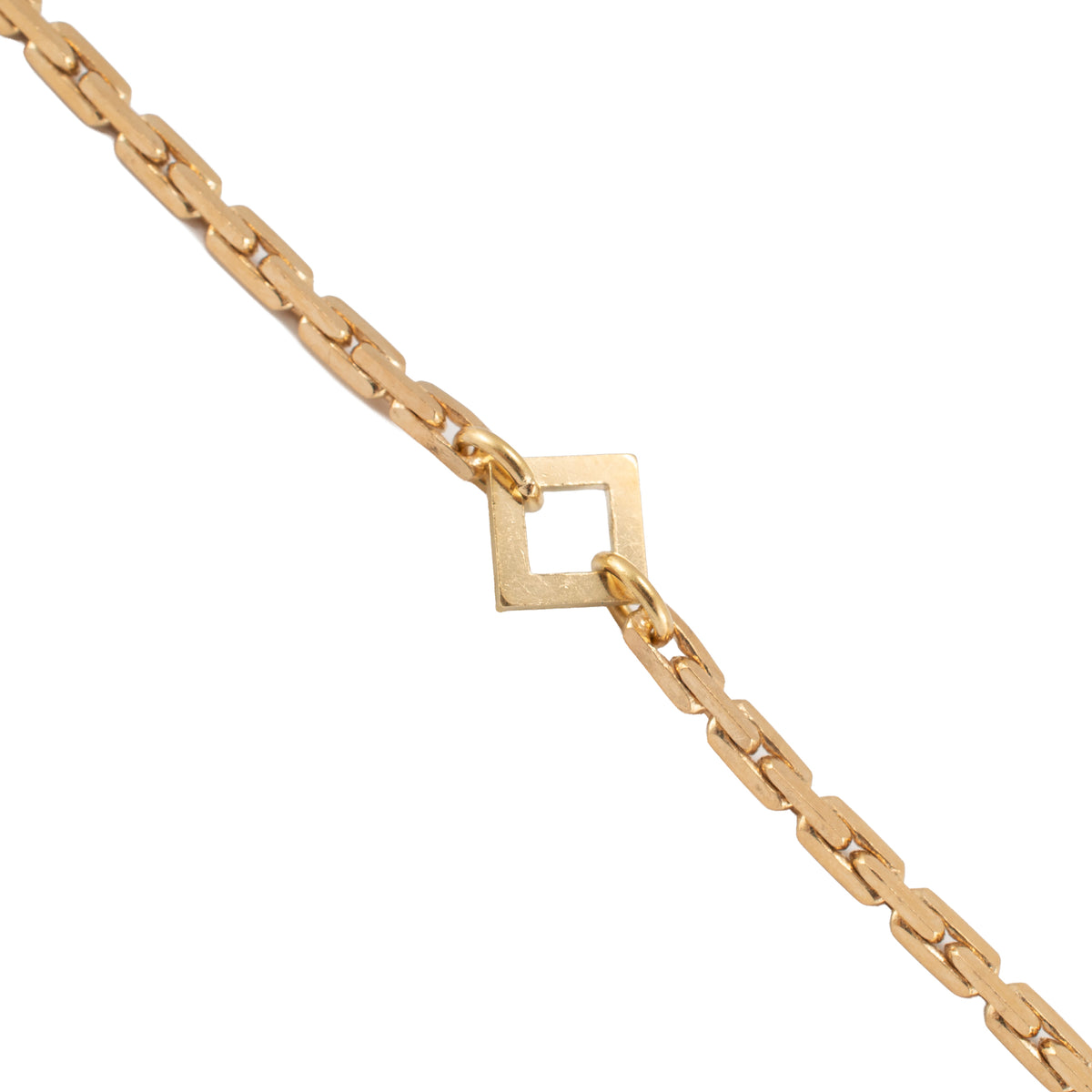 Vintage 18K Yellow Gold Long Geometric Puffed Pebble Station Link Chain Necklace