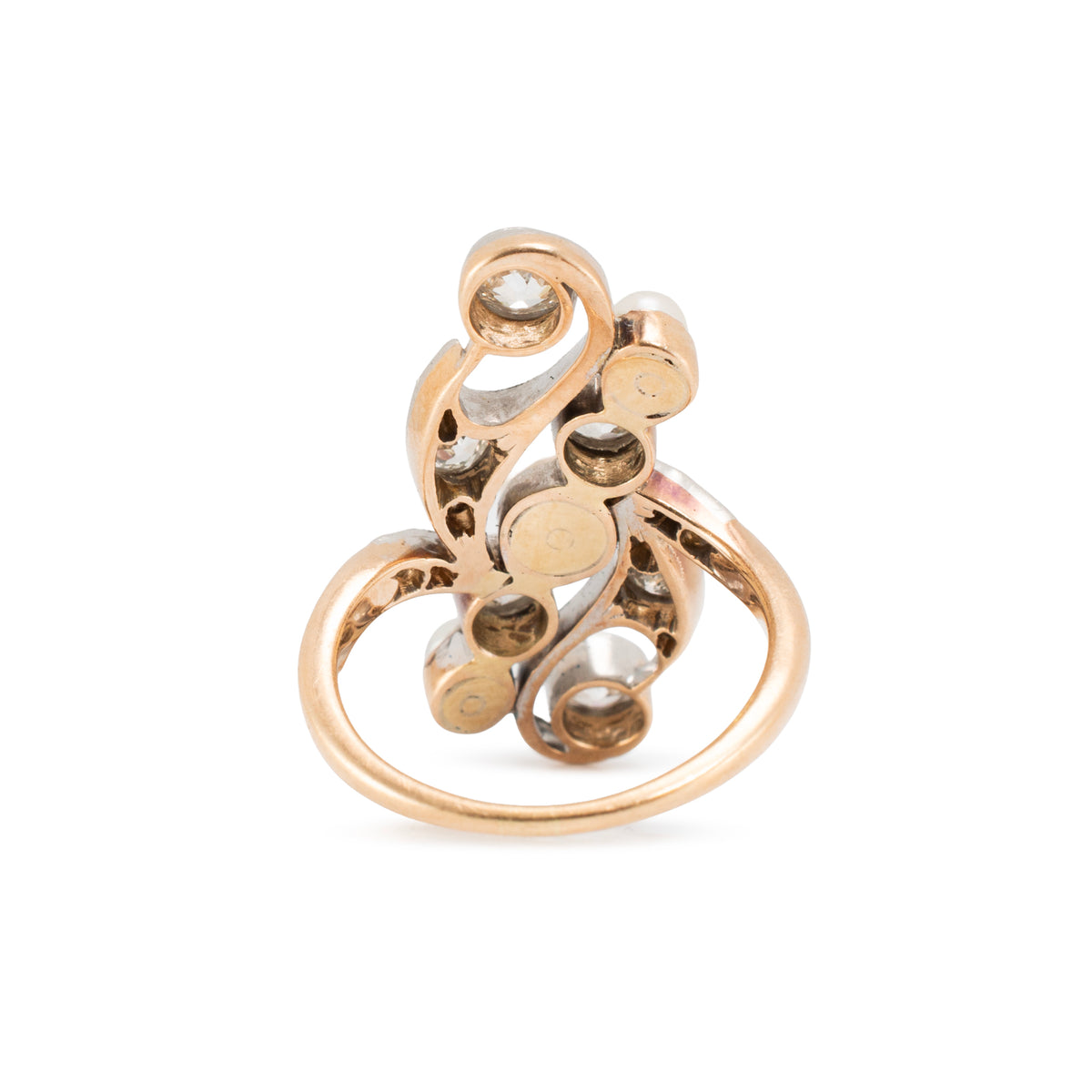 Antique Platinum 14K Pearl 1.55ctw Old Euro Diamonds Belle éPoque Cocktail Ring