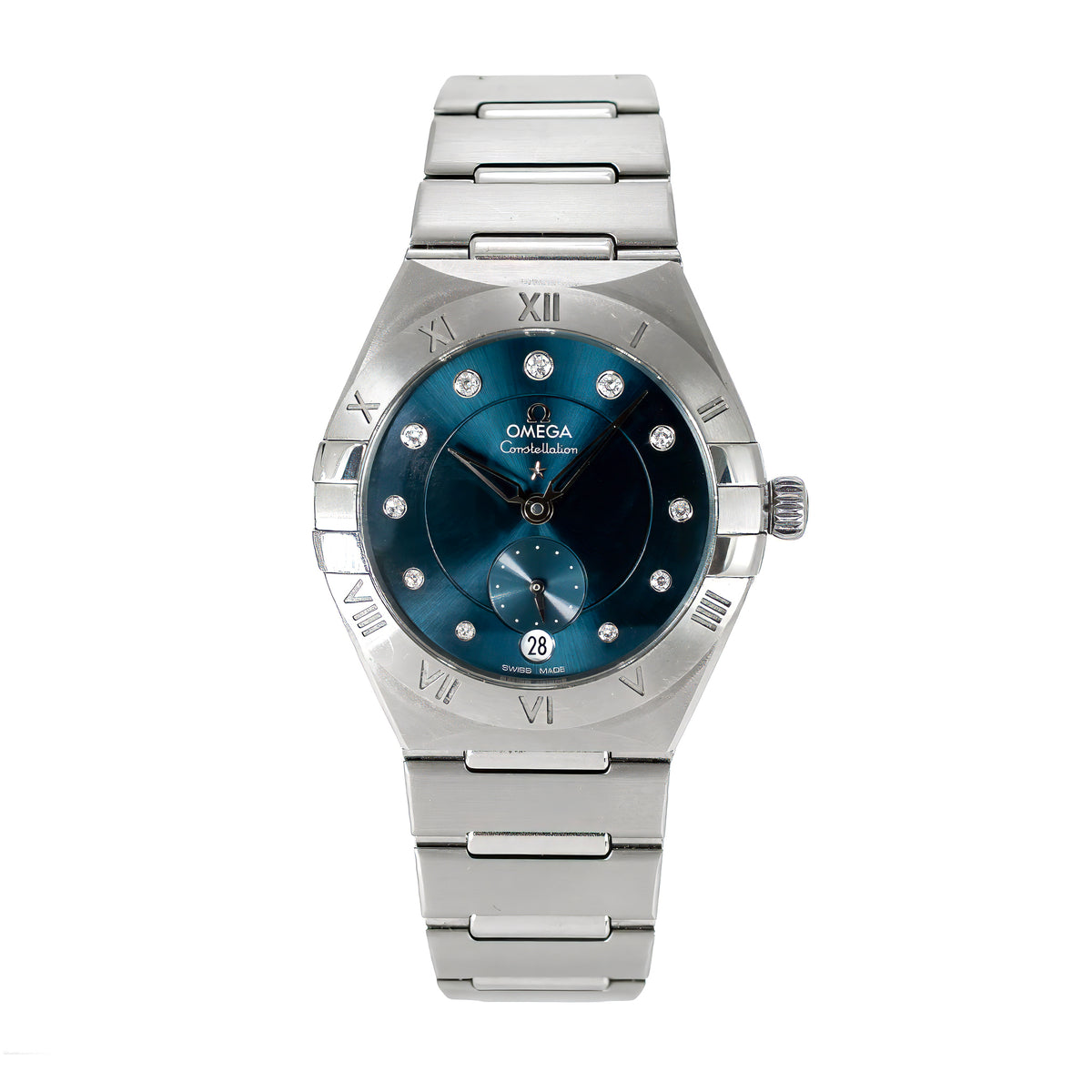 Ladies Omega Constellation 34MM 131.10.34.20.53.001 Blue Diamond Steel Watch