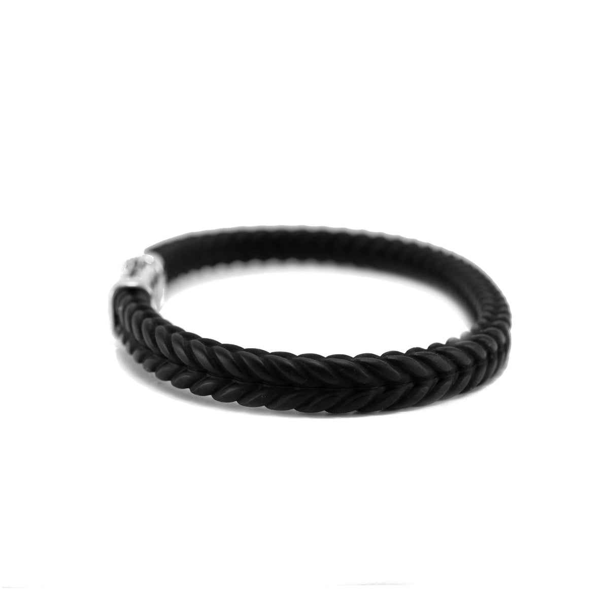 David Yurman Men’s 6MM Chevron 925 Silver Black Rubber Bangle Bracelet