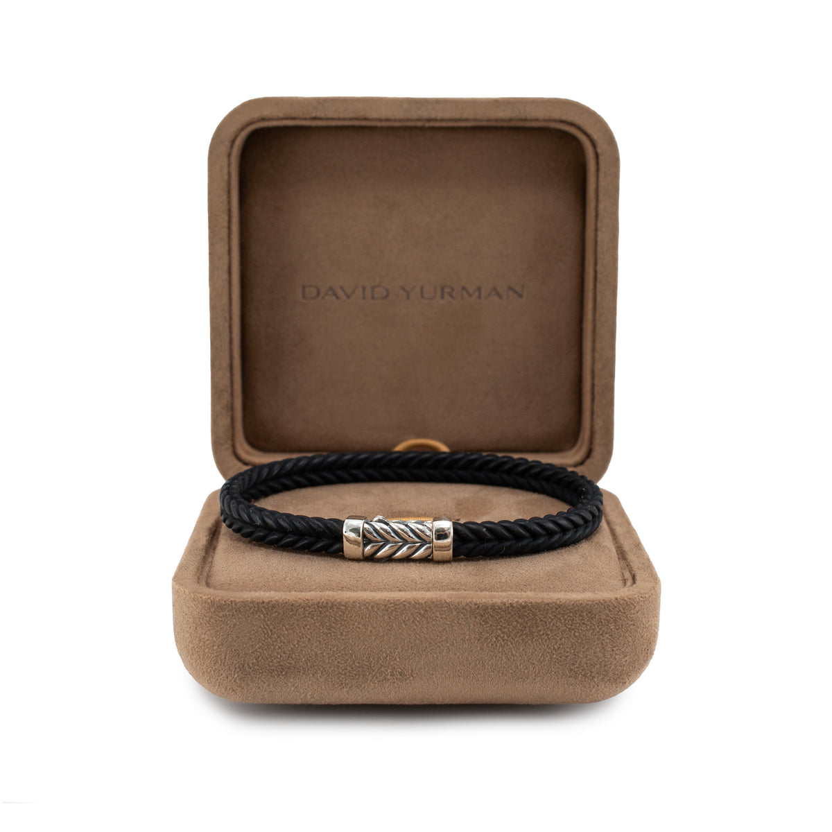 David Yurman Men’s 6MM Chevron 925 Silver Black Rubber Bangle Bracelet