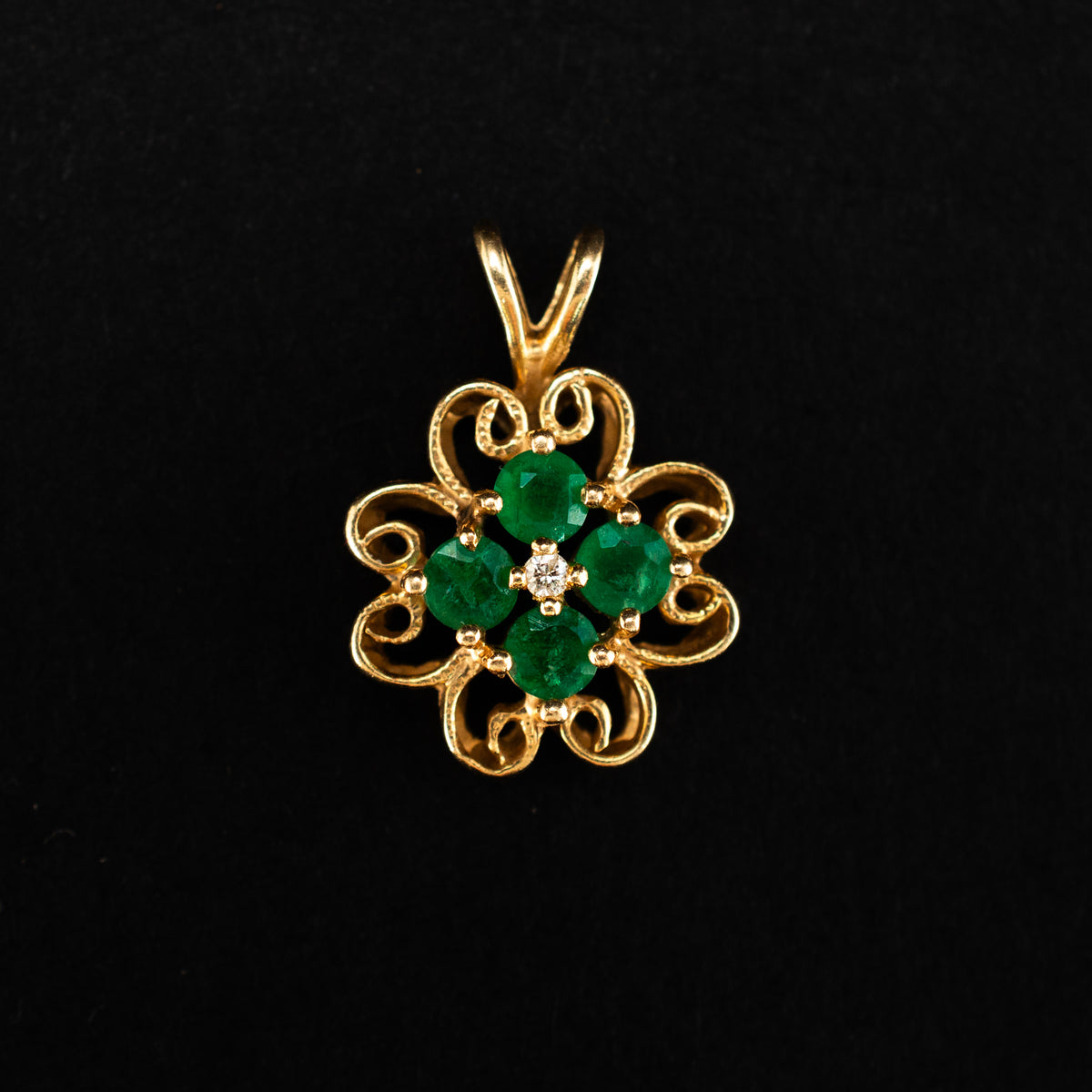 Vintage 14K Yellow Gold 0.02ct Diamond Emerald Drop Pendant 1.88g 0.75" 469630 available at DJP Jewelers & Luxury Buyers