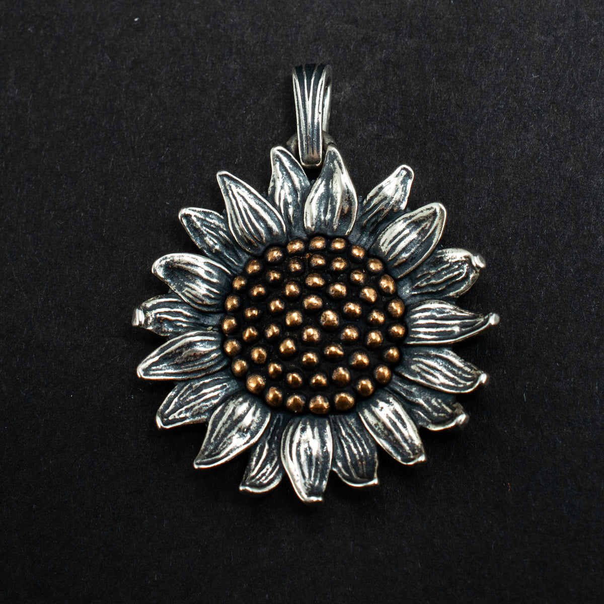 James Avery Wild Sunflower Pendant Sterling Silver & Bronze Floral 25.2g 1.75" 471002 available at DJP Jewelers & Luxury Buyers