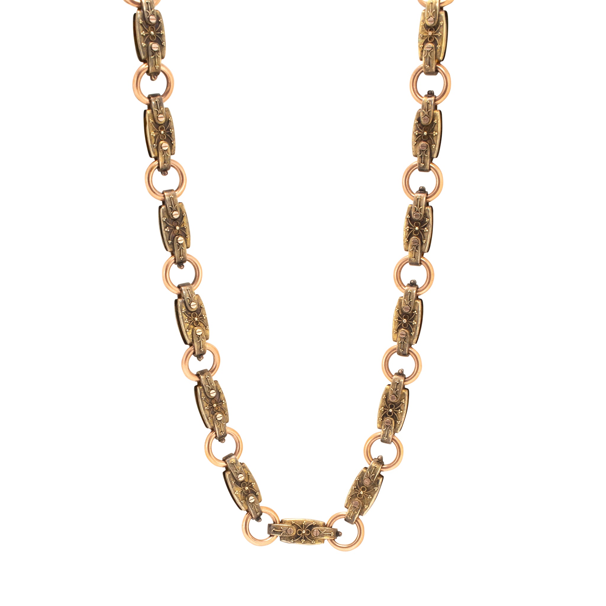 Victorian Bronze Necklace, 18K Gold Heavy Link Chain Necklace, Chunky One Of A Kind Antique Jewelry, Handmade Jewelry