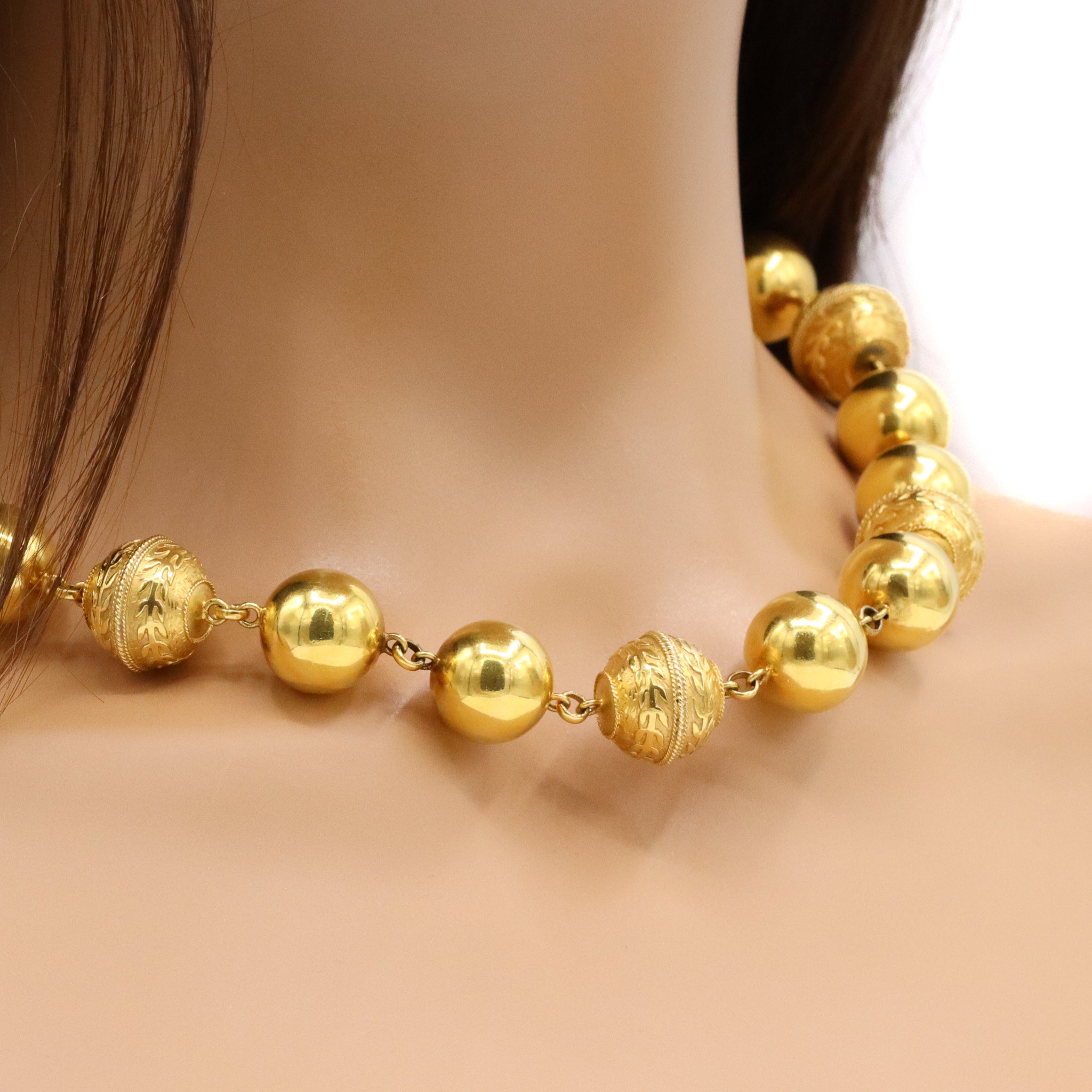 Vintage 19.2K Gold Vintage Portuguese Beads Statement Necklace