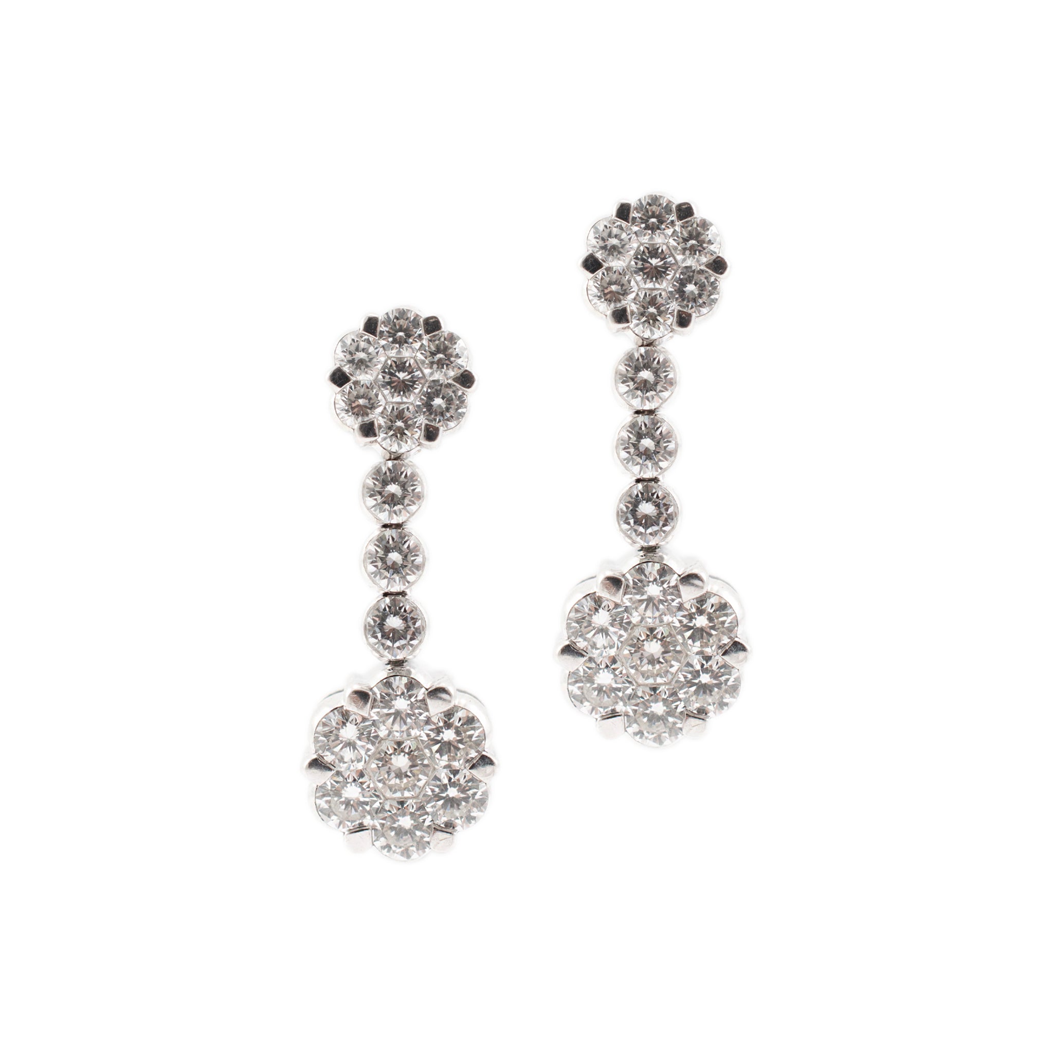 Ladies 18K White Gold 1.62 CT Invisible Set Diamond Floral Drop Earrings