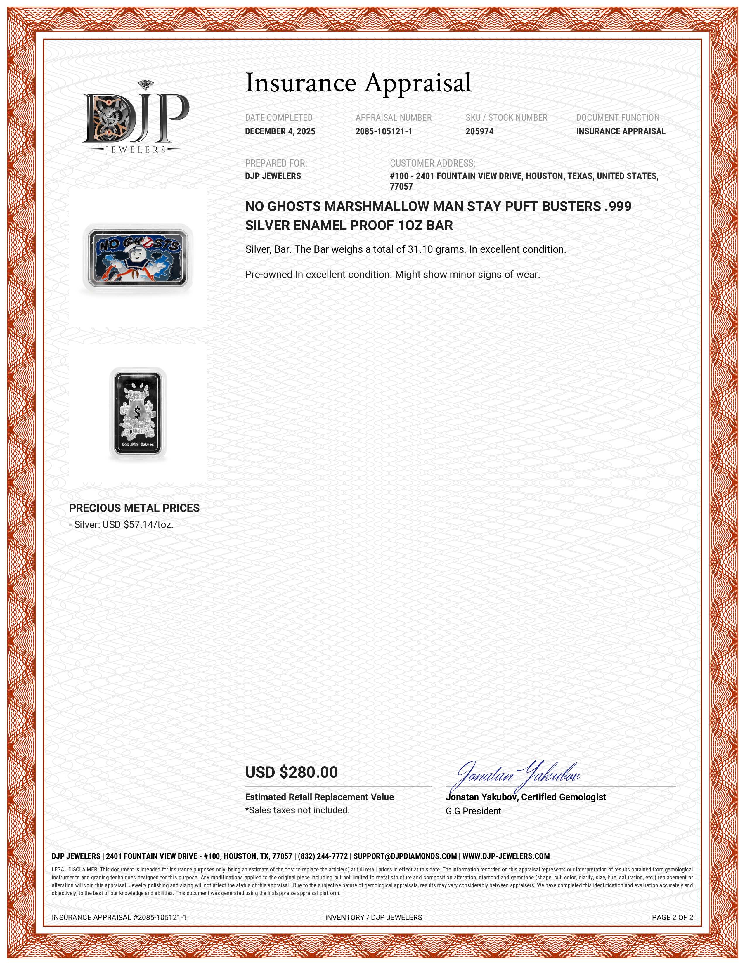 No Ghosts Marshmallow Man Stay Puft Busters .999 Silver Enamel Proof 1OZ Bar