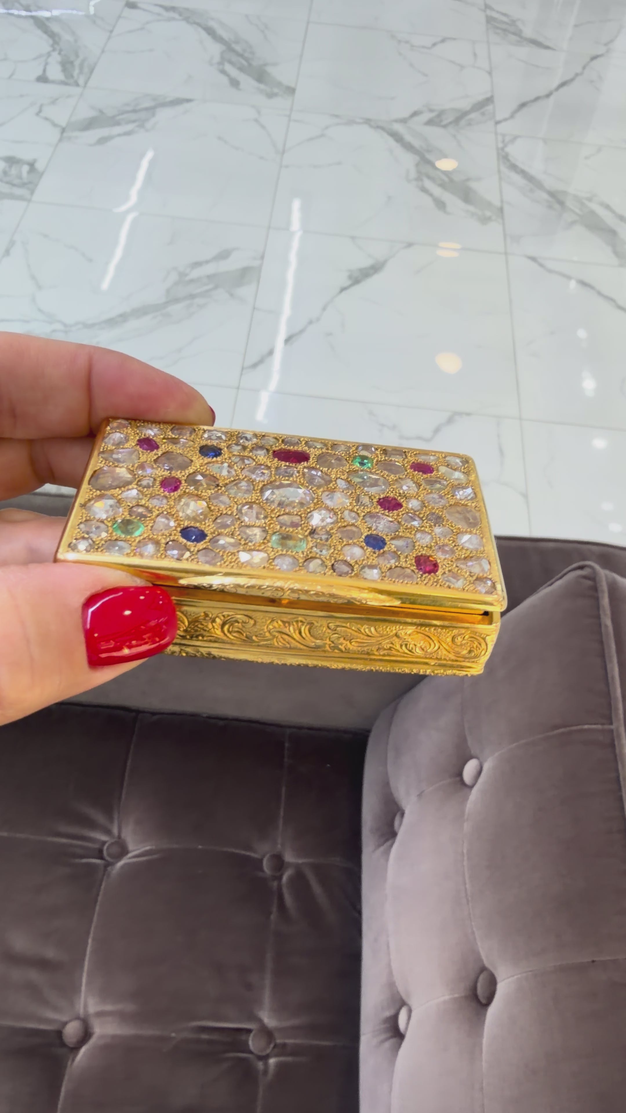 Antique Jeweled Solid 18K Gold CT Diamond Sapphire Ruby Emerald Filigr