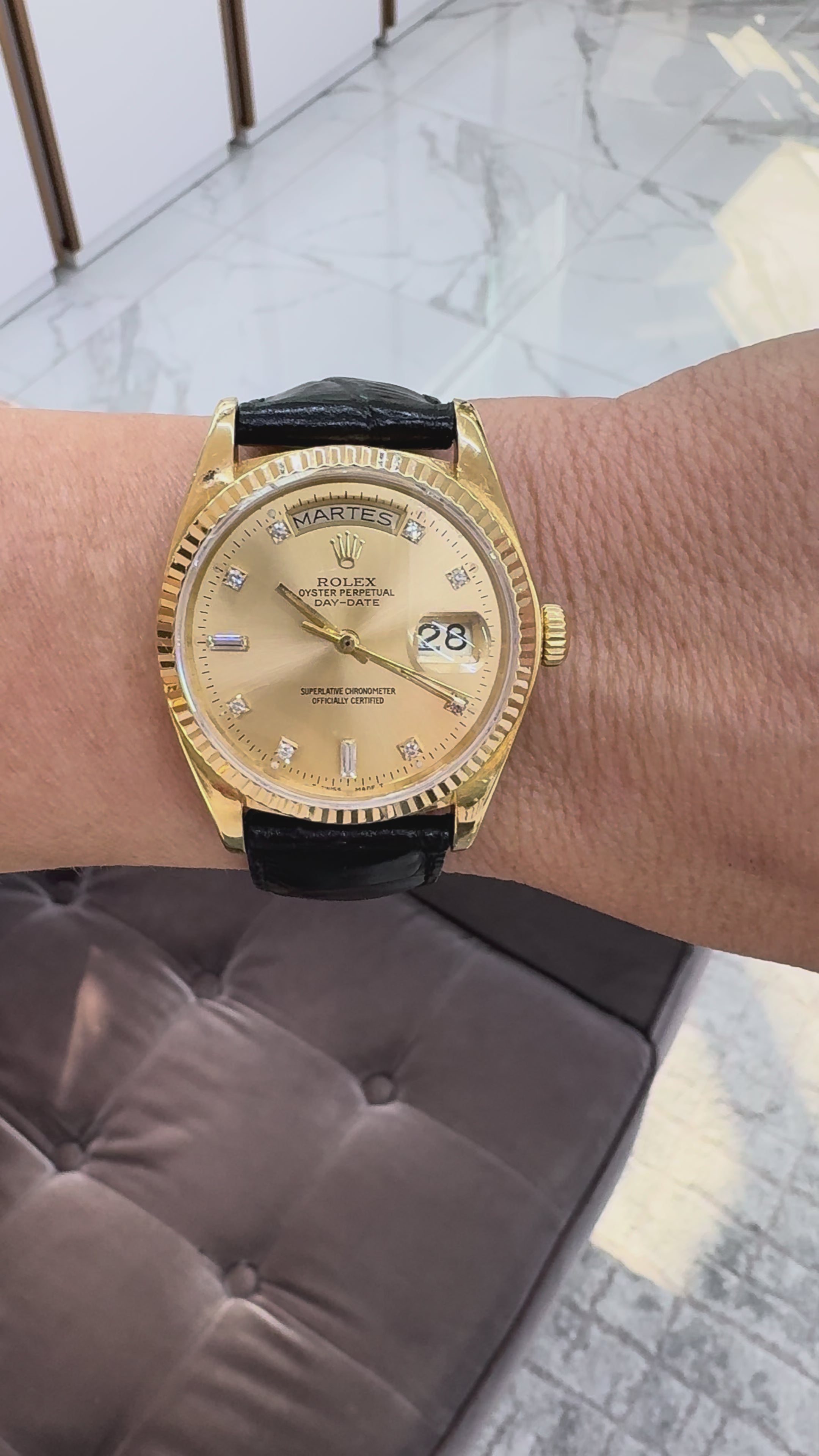 1979 Rolex Day Date 36MM 18078 President Diamond Dial Black 18K Gold W