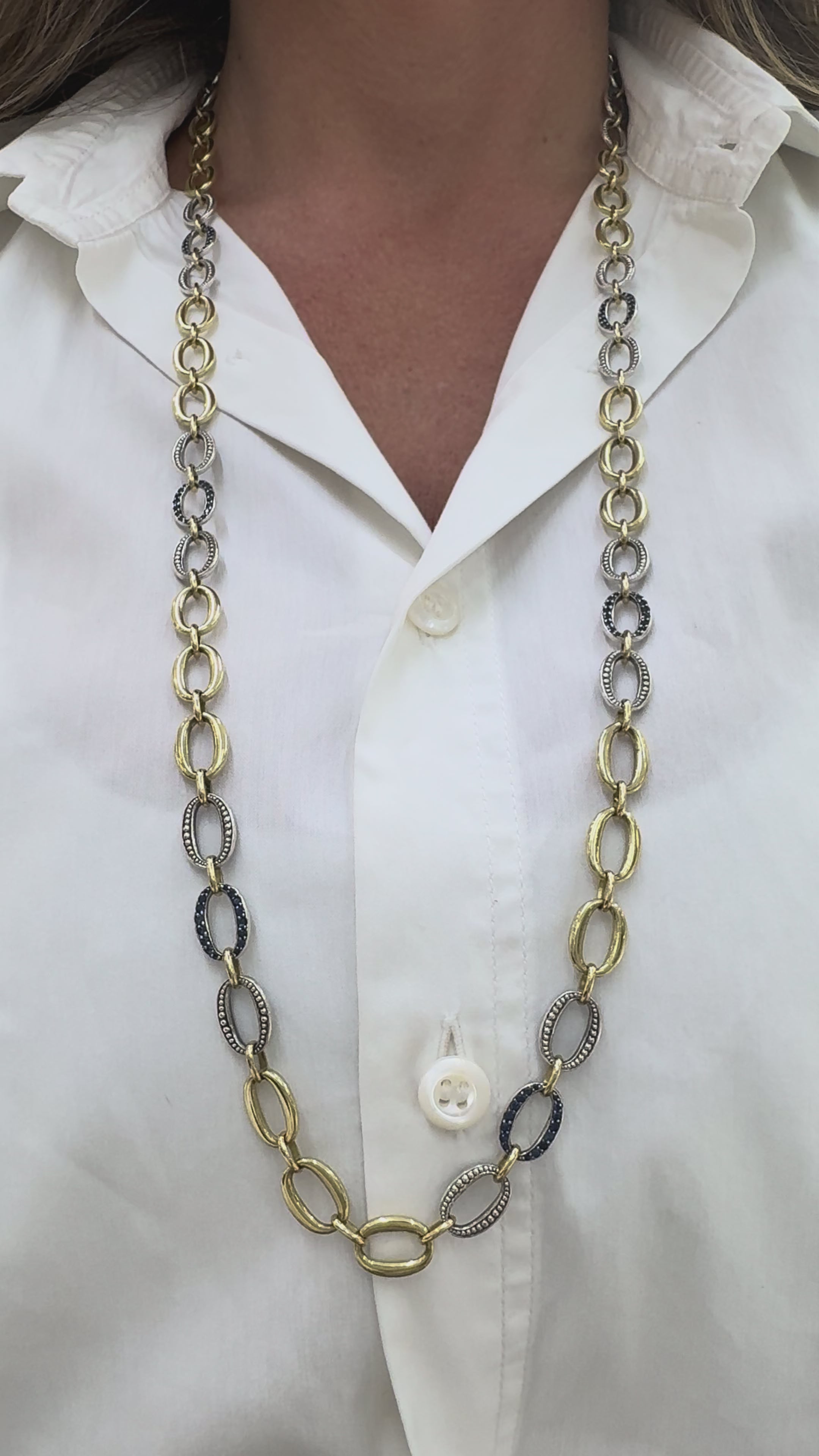 Sylva & Cie 18K Yellow Gold & Sterling Silver Sapphire Oval Link Chain