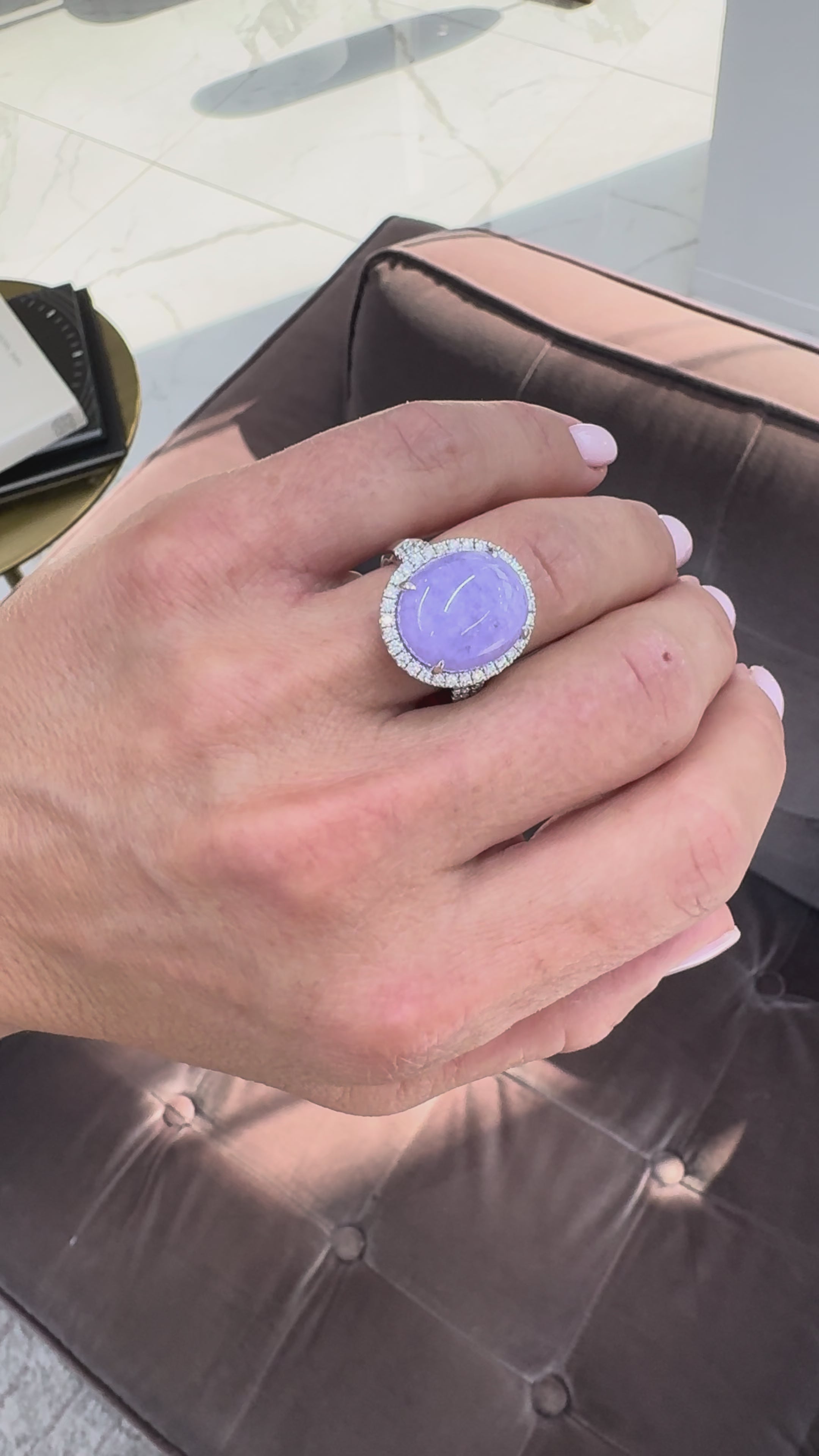 kuicoクイコ大粒サファイアリング パープル紫ジェムパレスマリーエレーヌmht 950 Platinum GIA Type a 10.09ct Purple Jade Halo Diamond Cocktail Ring