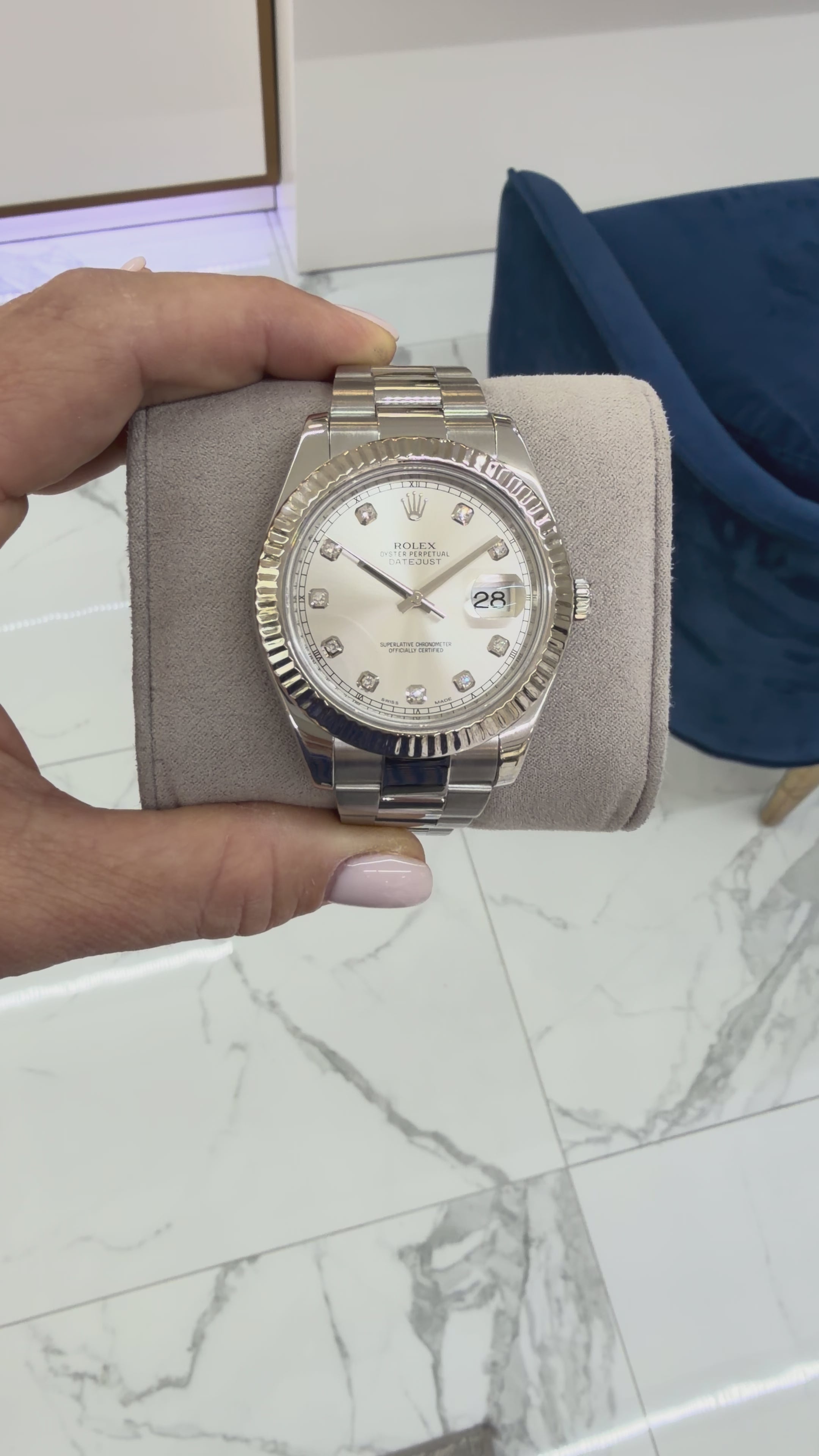 Rolex Datejust 41MM 116334 Fluted Oyster Silver Diamond Dial Steel Wat