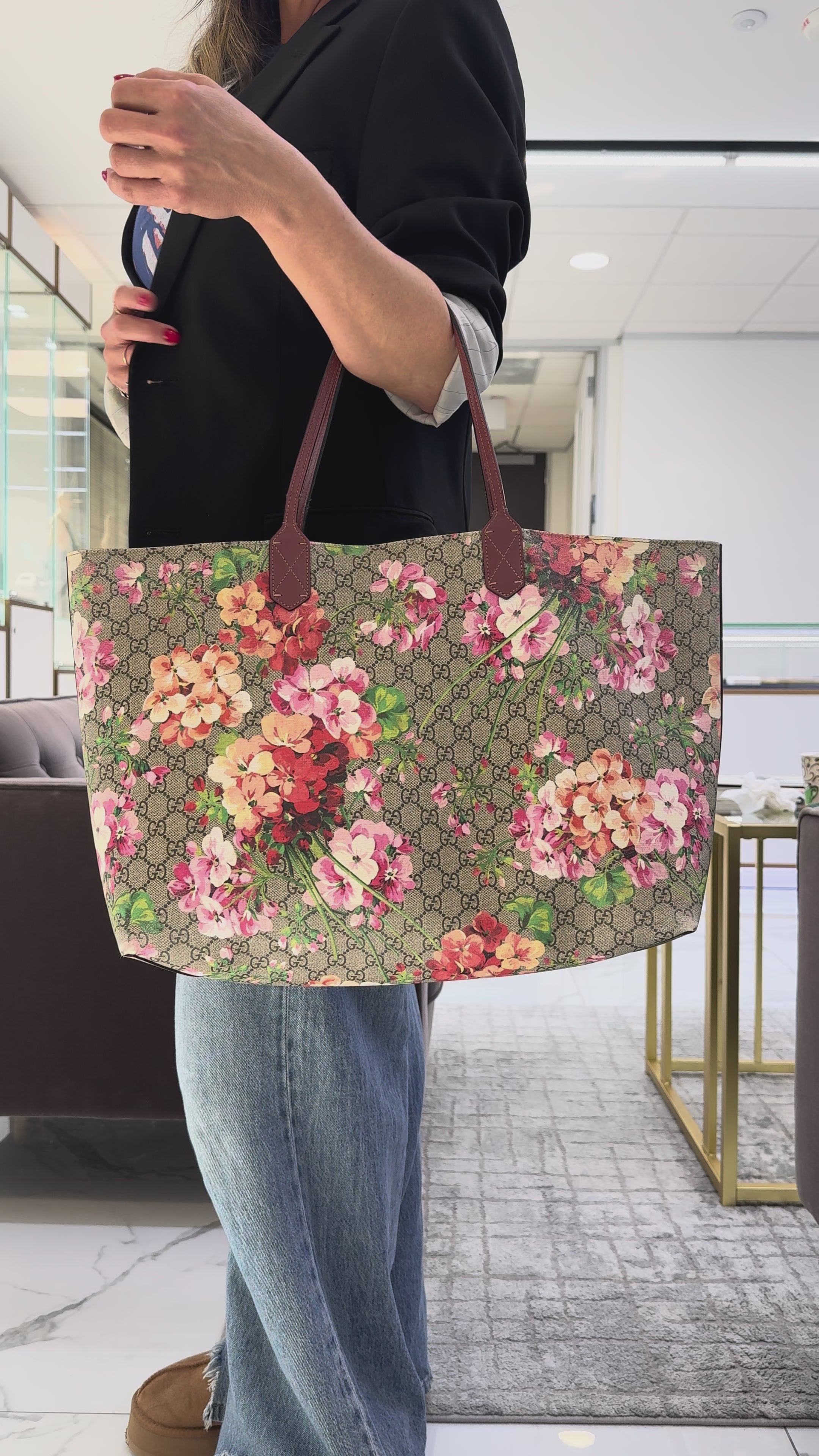 Gucci GG Blooms Reversible Floral Gg Canvas Multicolor 368571 Tote Bag