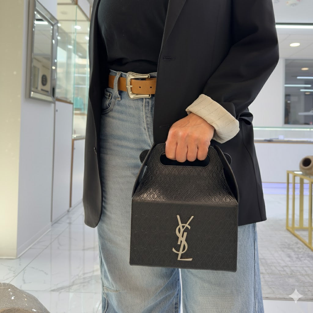 Saint Laurent Calfskin Monogram Take Away Black Box Top Handle Bag
