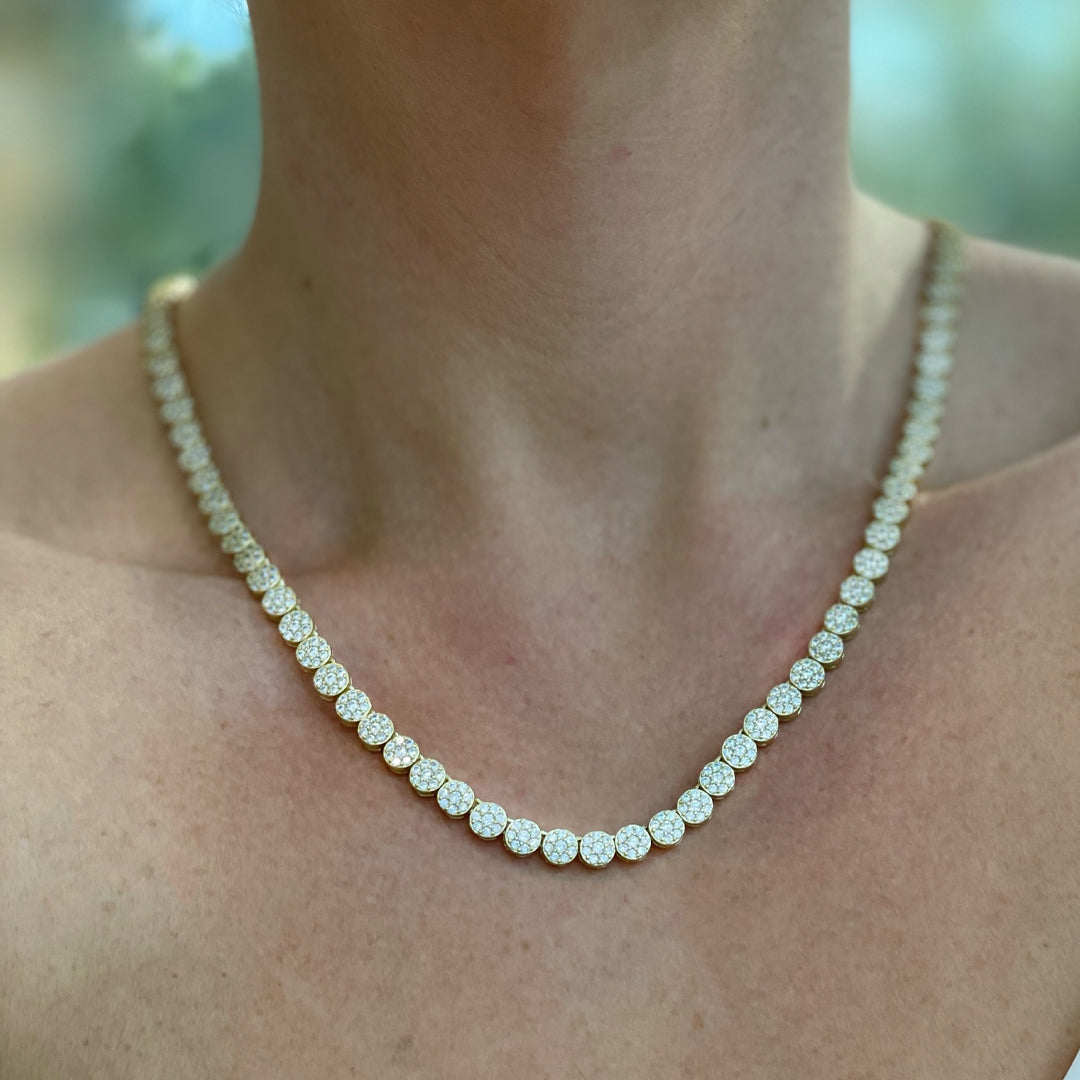Ladies Sterling Silver & 14K Yellow Gold Plated Cubic Zirconia Tennis Necklace