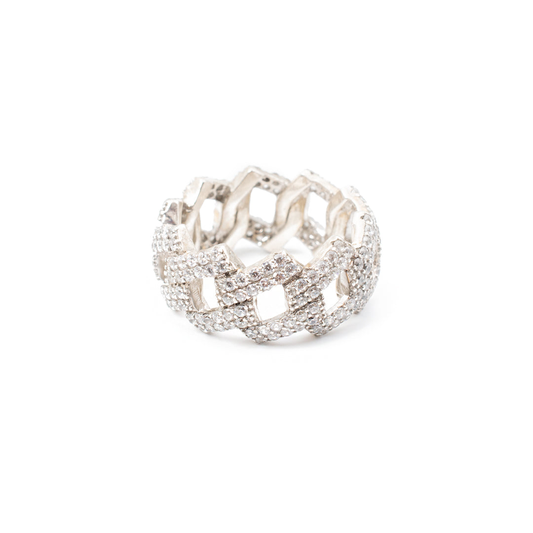 Men's Sterling Silver Cubic Zirconia Cuban Link Ring