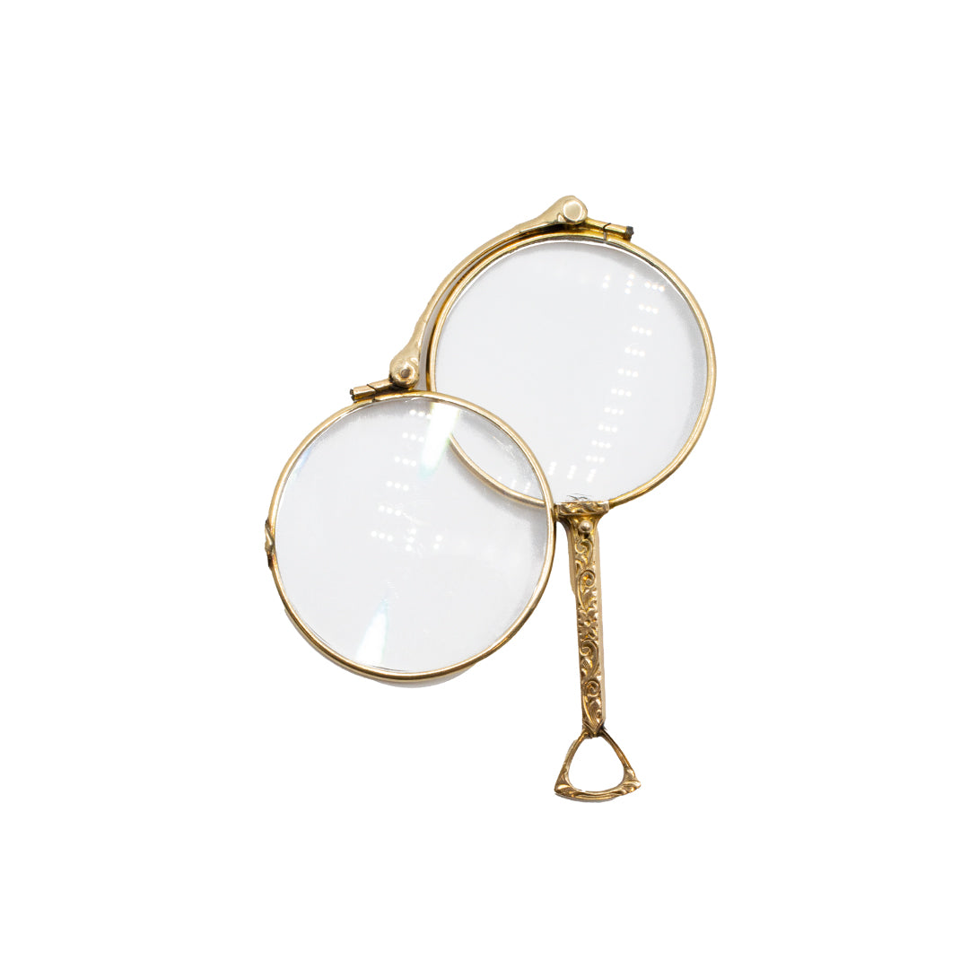 Vintage Handmade Retro 10K Solid Yellow Gold Pocket Lorgnette Handheld Glasses