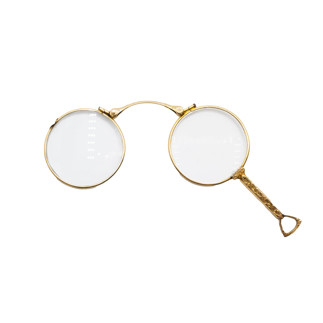 Vintage Handmade Retro 10K Solid Yellow Gold Pocket Lorgnette Handheld Glasses