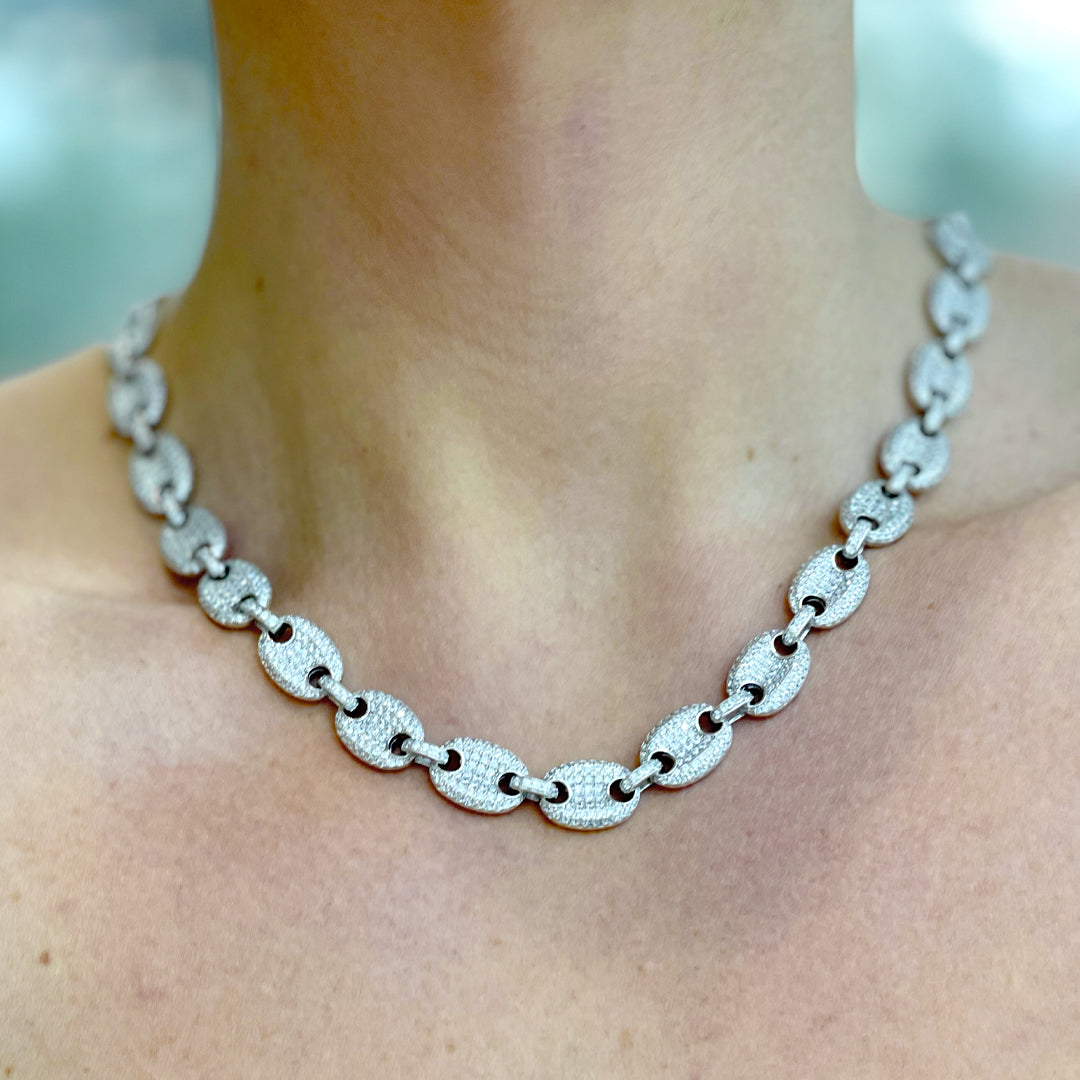 Ladies 925 Sterling Silver 10.3mm Anchor Puff Gucci Link Chain