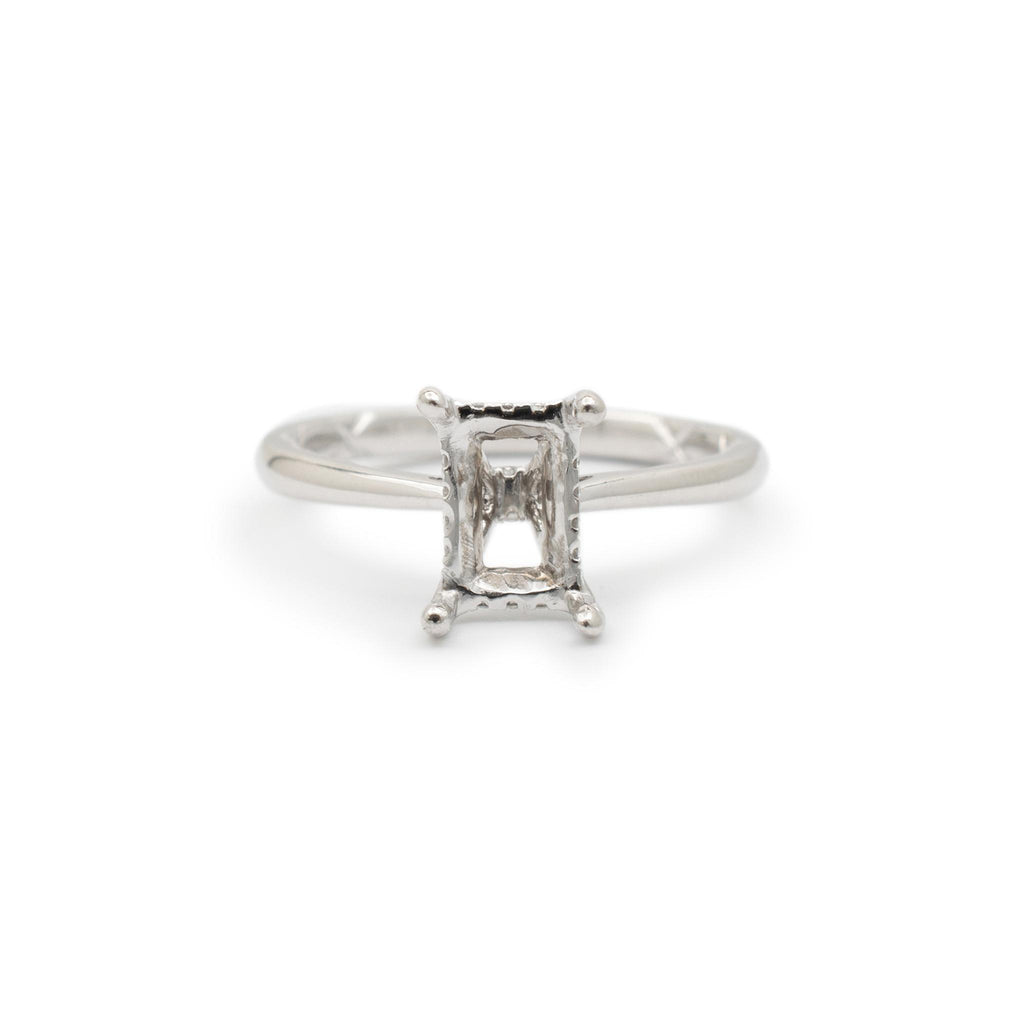 Ladies 18K White Gold Hidden Halo Diamond Rectangular Semi Mount Engagement Ring