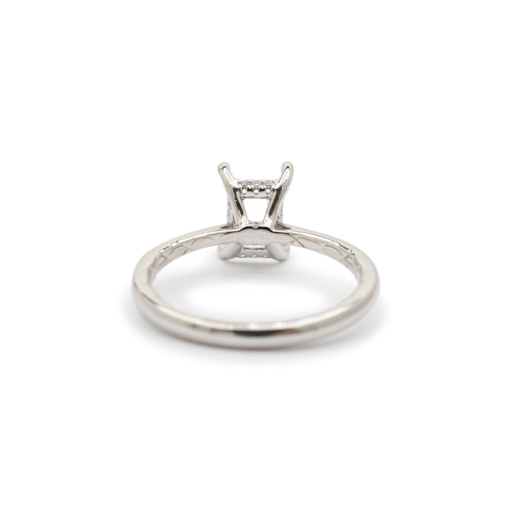 Ladies 18K White Gold Hidden Halo Diamond Rectangular Semi Mount Engagement Ring