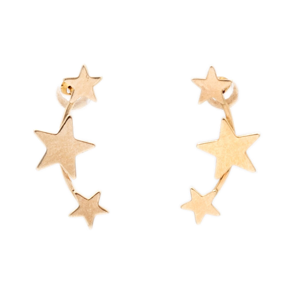 Ladies 10K Yellow Gold Three Star Stud Earrings