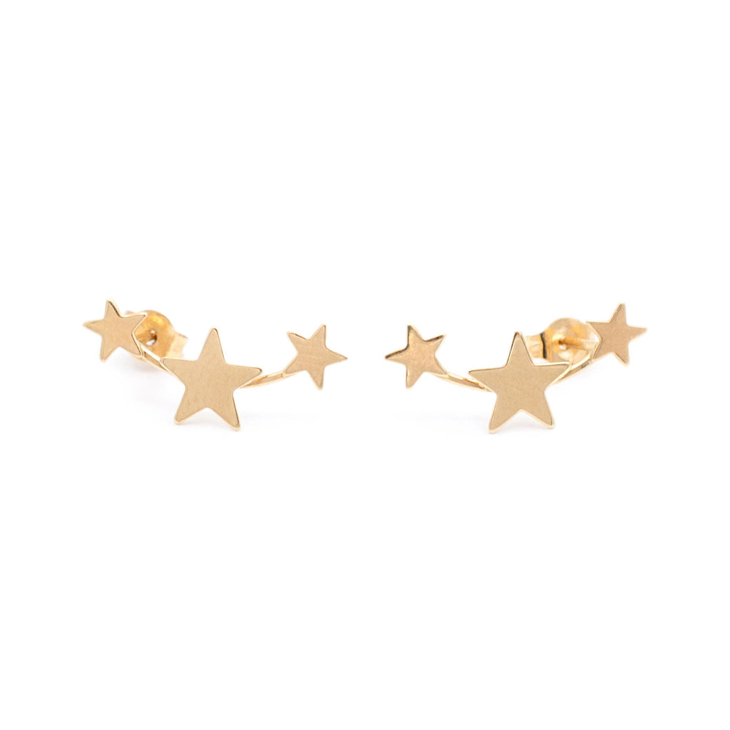 Ladies 10K Yellow Gold Three Star Stud Earrings