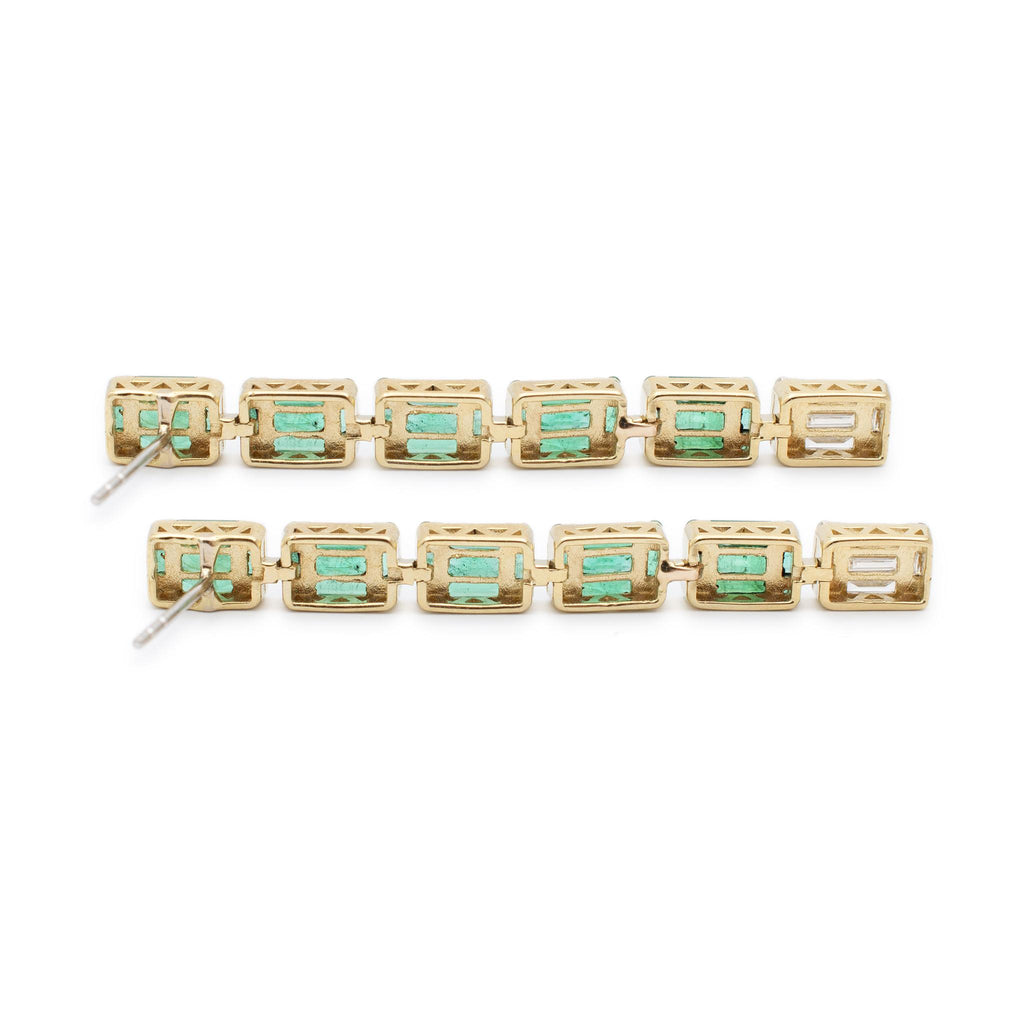 Ladies 10K Yellow Gold Emeralds & Diamonds Dangle Drop Earrings
