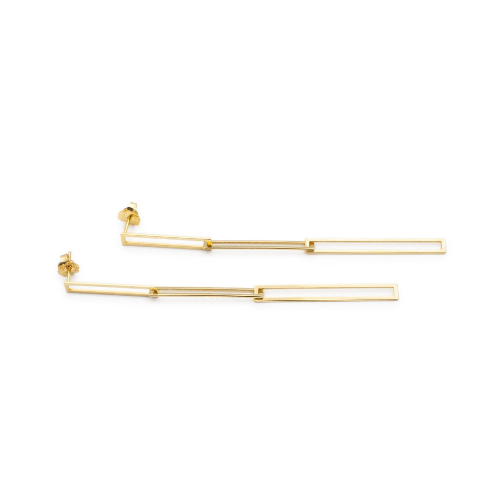 Ladies 14K Yellow Gold Interlocking Paper Clip Links Dangle Drop Earrings