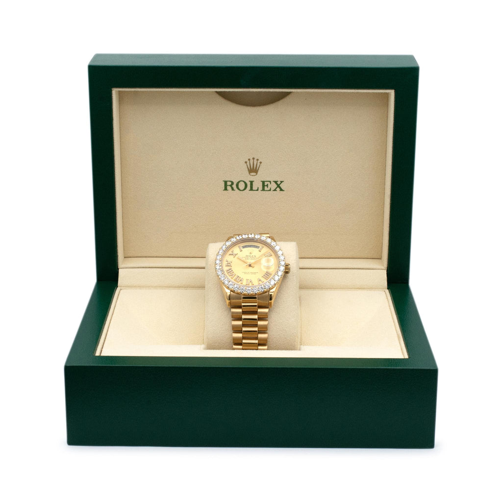 1981 Rolex Day-Date 18038 Presidential Diamond Dial Bezel 18K Yellow Gold Watch