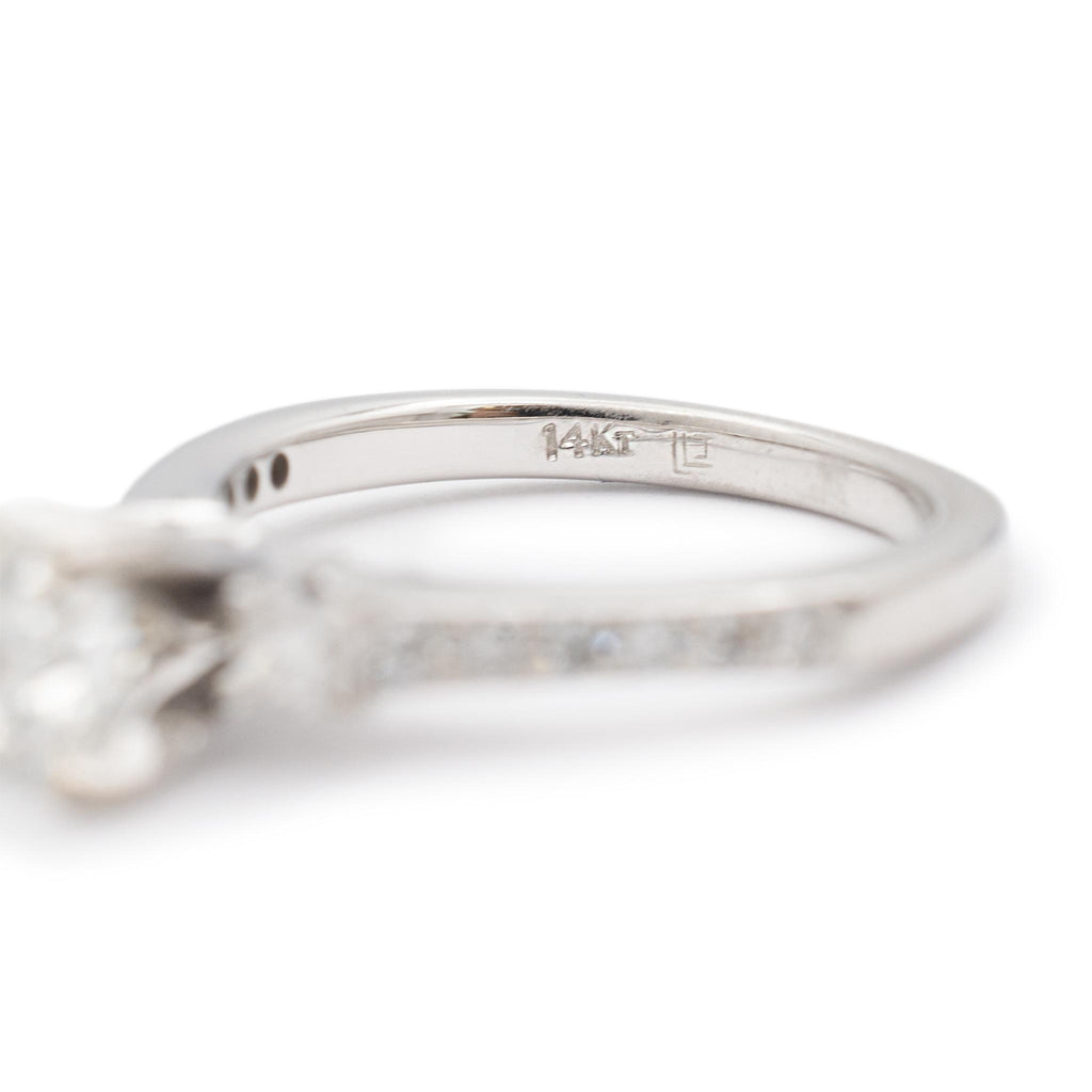 Ladies 14K White Gold Three Stone Accented Diamond Engagement Ring