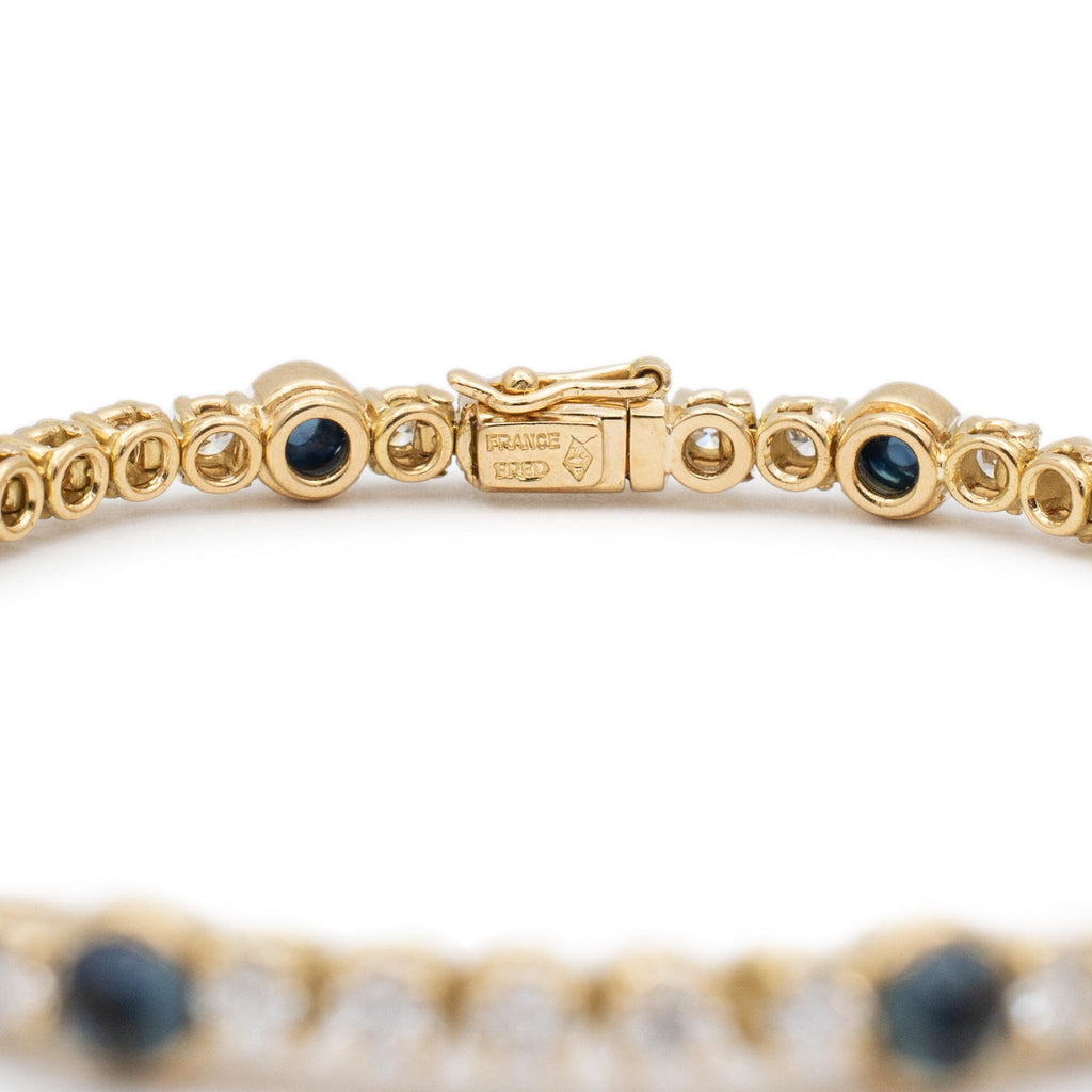 Fred Paris Ladies 18K Yellow Gold Diamond Sapphire Tennis Bracelet