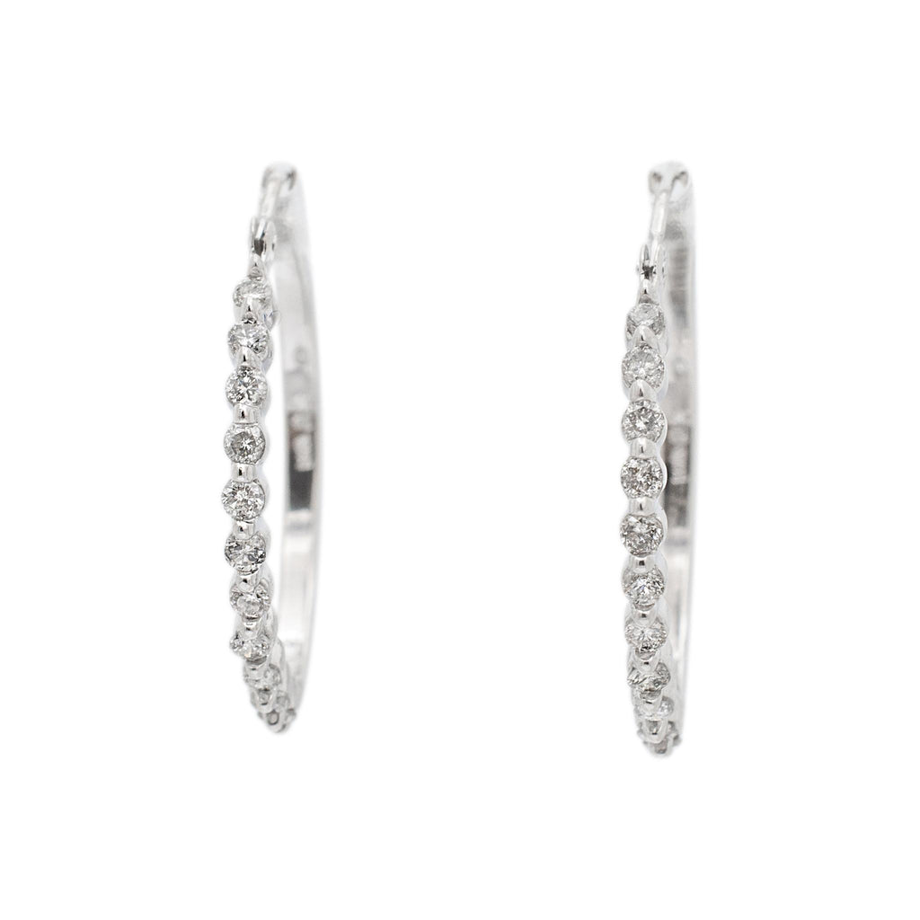 Ladies 14K White Gold Half Eternity Diamond Hoop Earrings