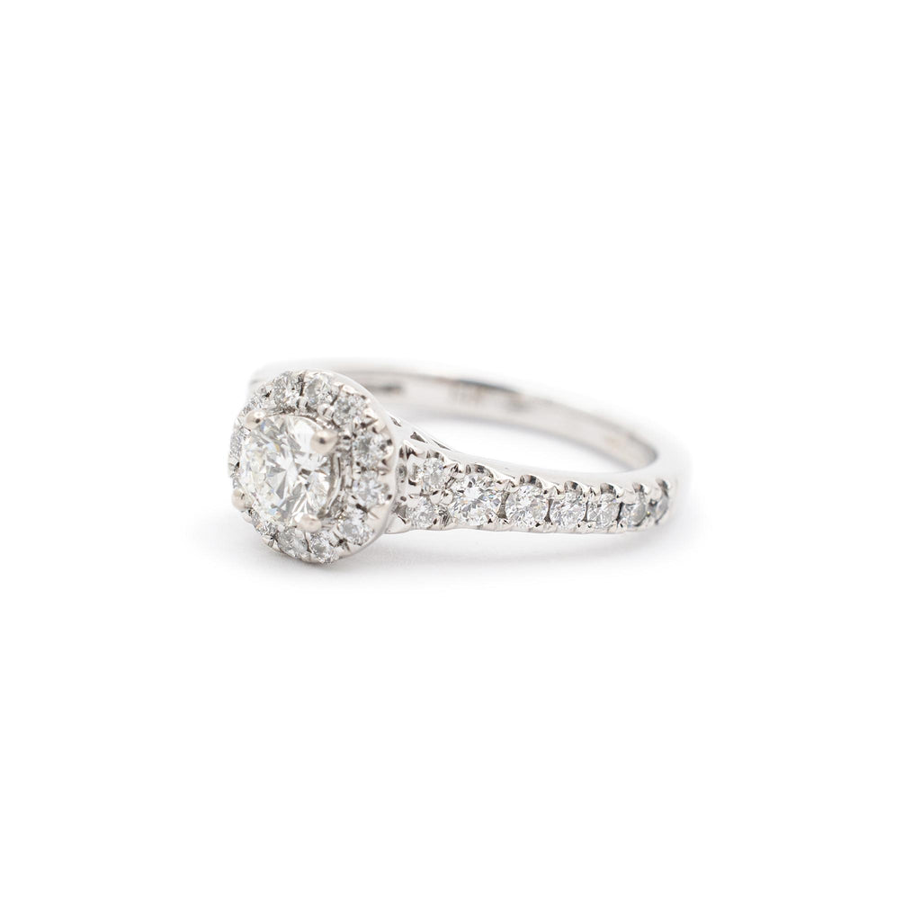 Tolkowsky 14K White Gold Halo Accented Diamond Engagement Ring